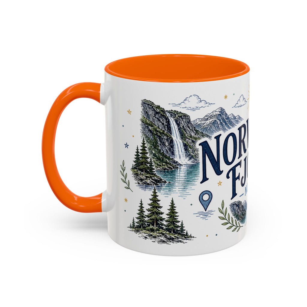 Norwegian Fjords Coffee Mug | Travel Destination Souvenir Gift | Accent Color Ceramic 11oz 15oz