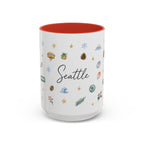 Seattle Christmas Mug | Watercolor Travel Souvenir | Holiday Gift | Accent Ceramic Coffee Cup 11oz 15oz