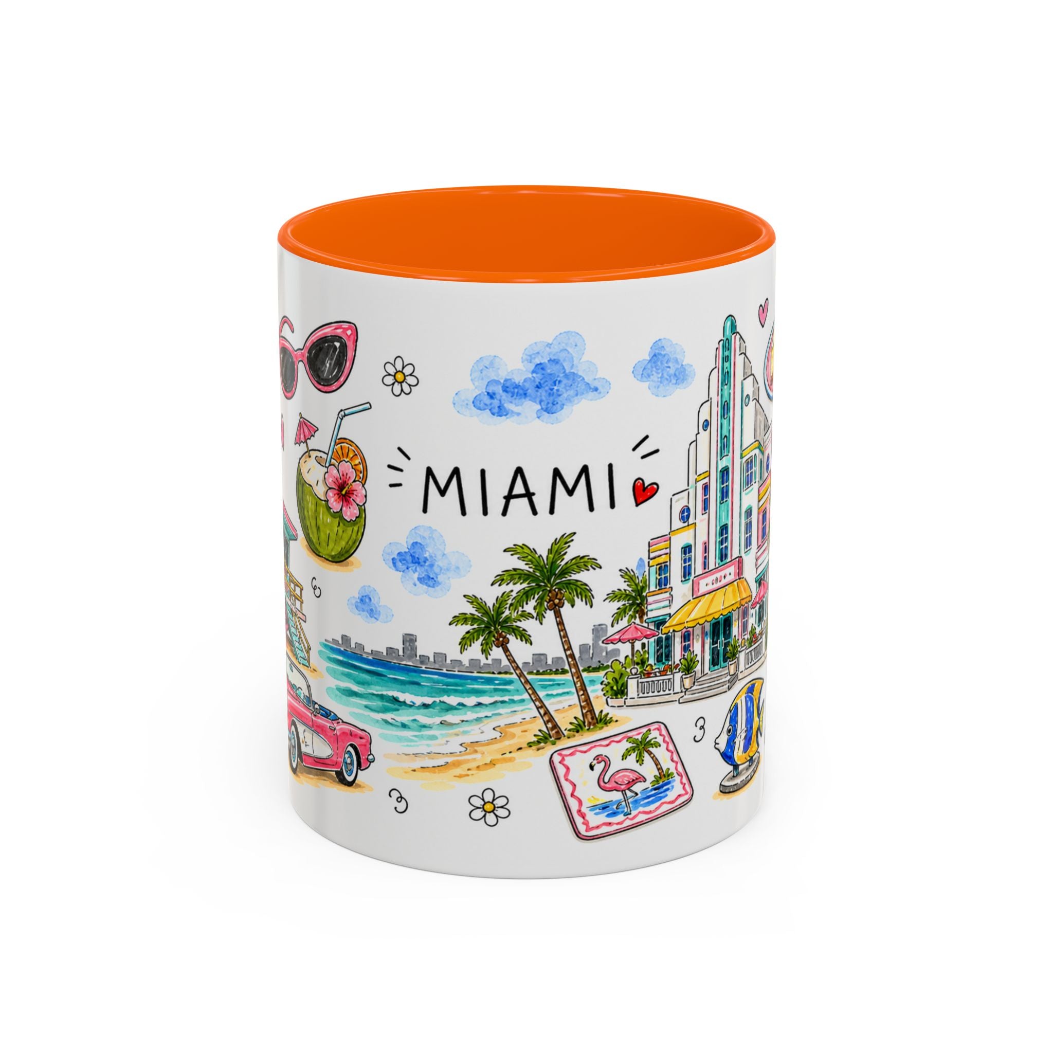 Miami Illustrated Travel Mug | City Souvenir Accent Coffee Mug | 11oz 15oz Ceramic Cup