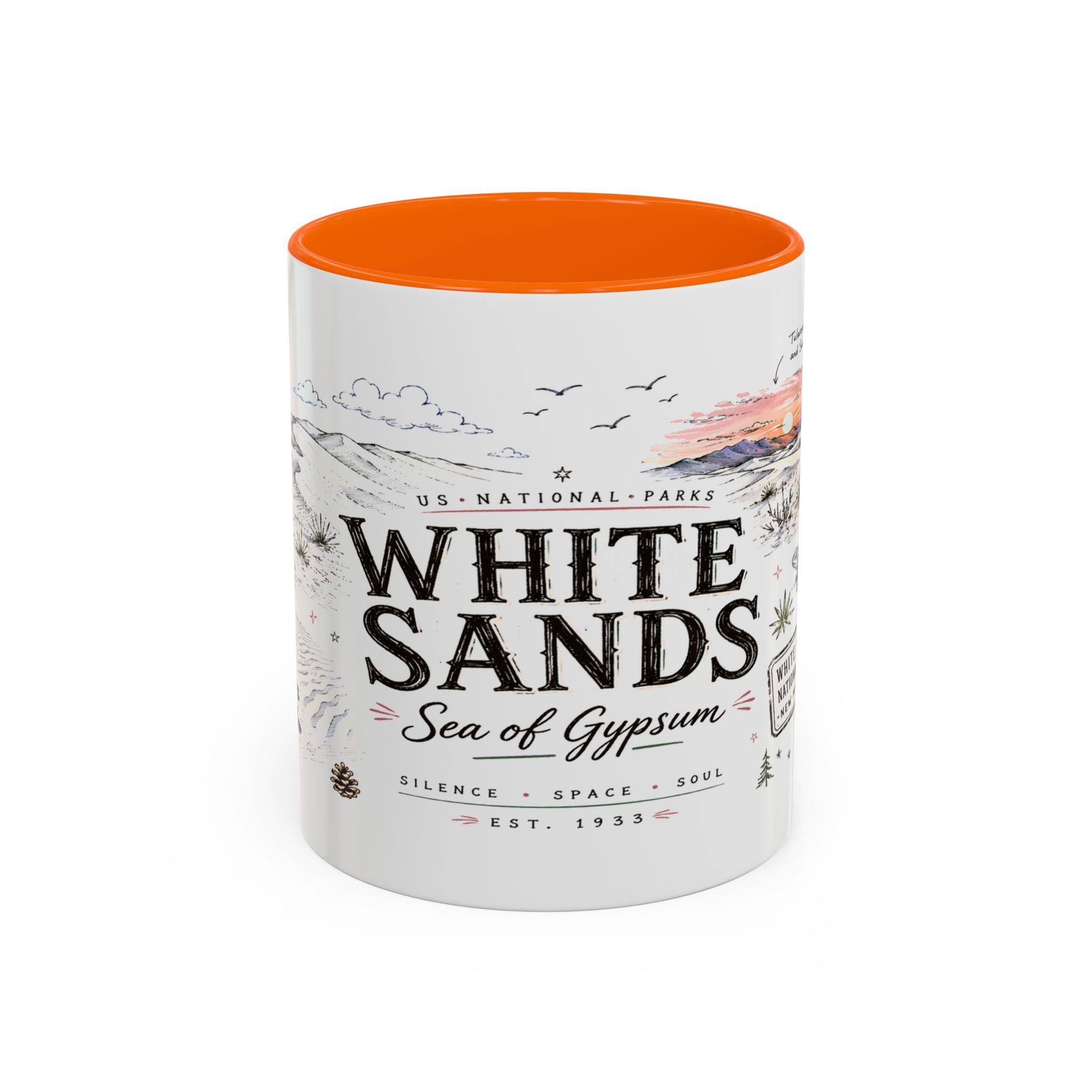 White Sands National Park Coffee Mug | New Mexico Desert Sand Dunes Gift | Accent Color Ceramic 11oz 15oz