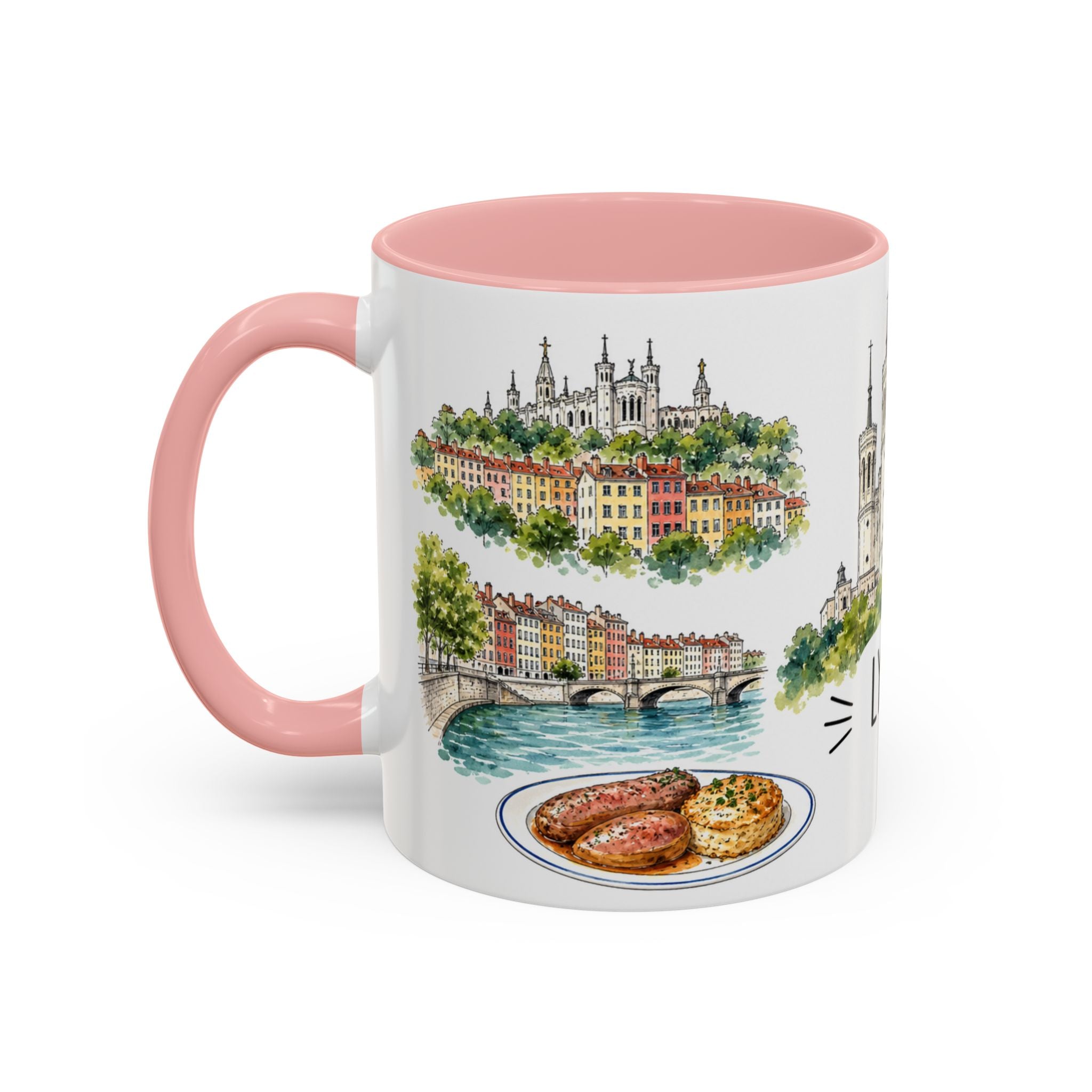 Lyon Illustrated Travel Mug | City Souvenir Accent Coffee Mug | 11oz 15oz Ceramic Cup