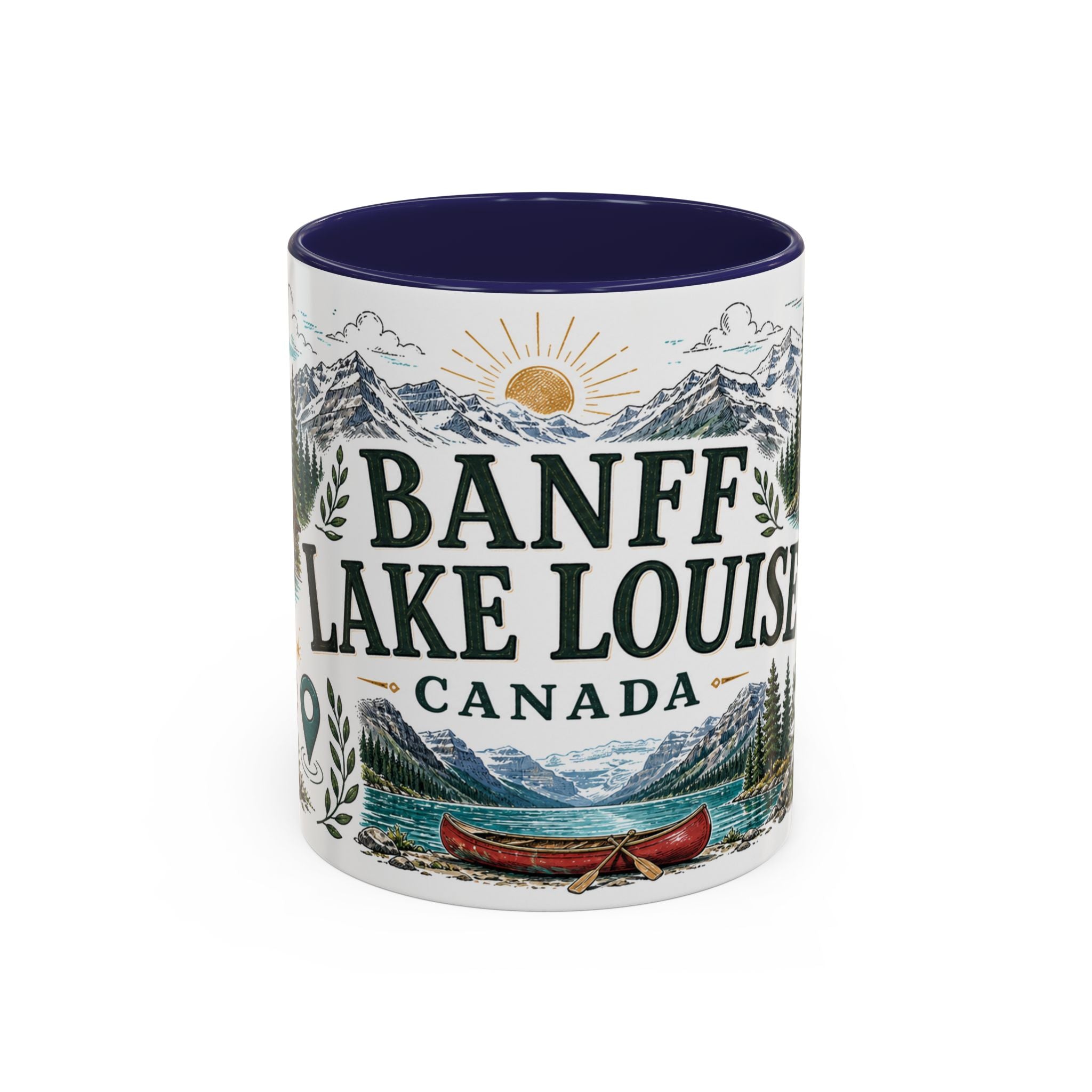 Banff Lake Louise Coffee Mug | Travel Destination Souvenir Gift | Accent Color Ceramic 11oz 15oz
