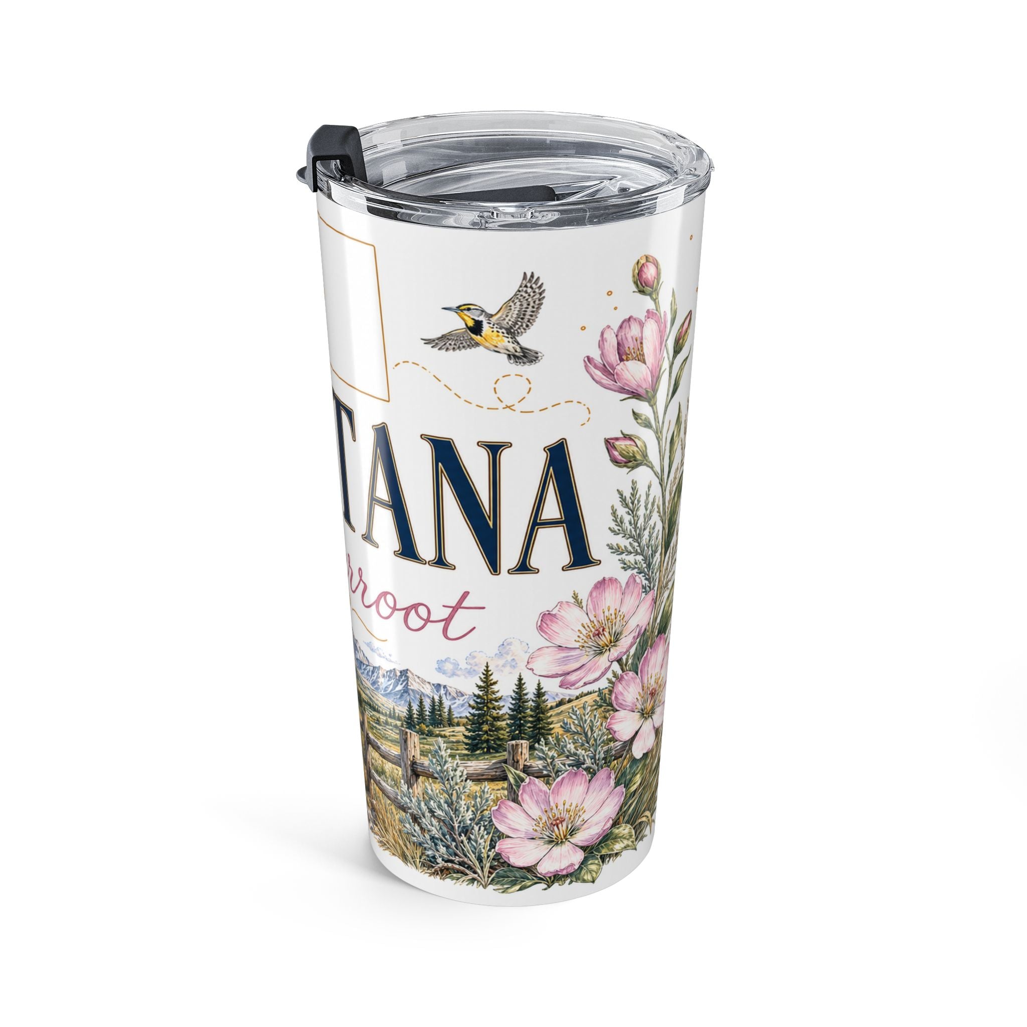 Montana State Flower 20oz Tumbler | Bitterroot Botanical State Flower Gift | Insulated Stainless Steel Travel Cup