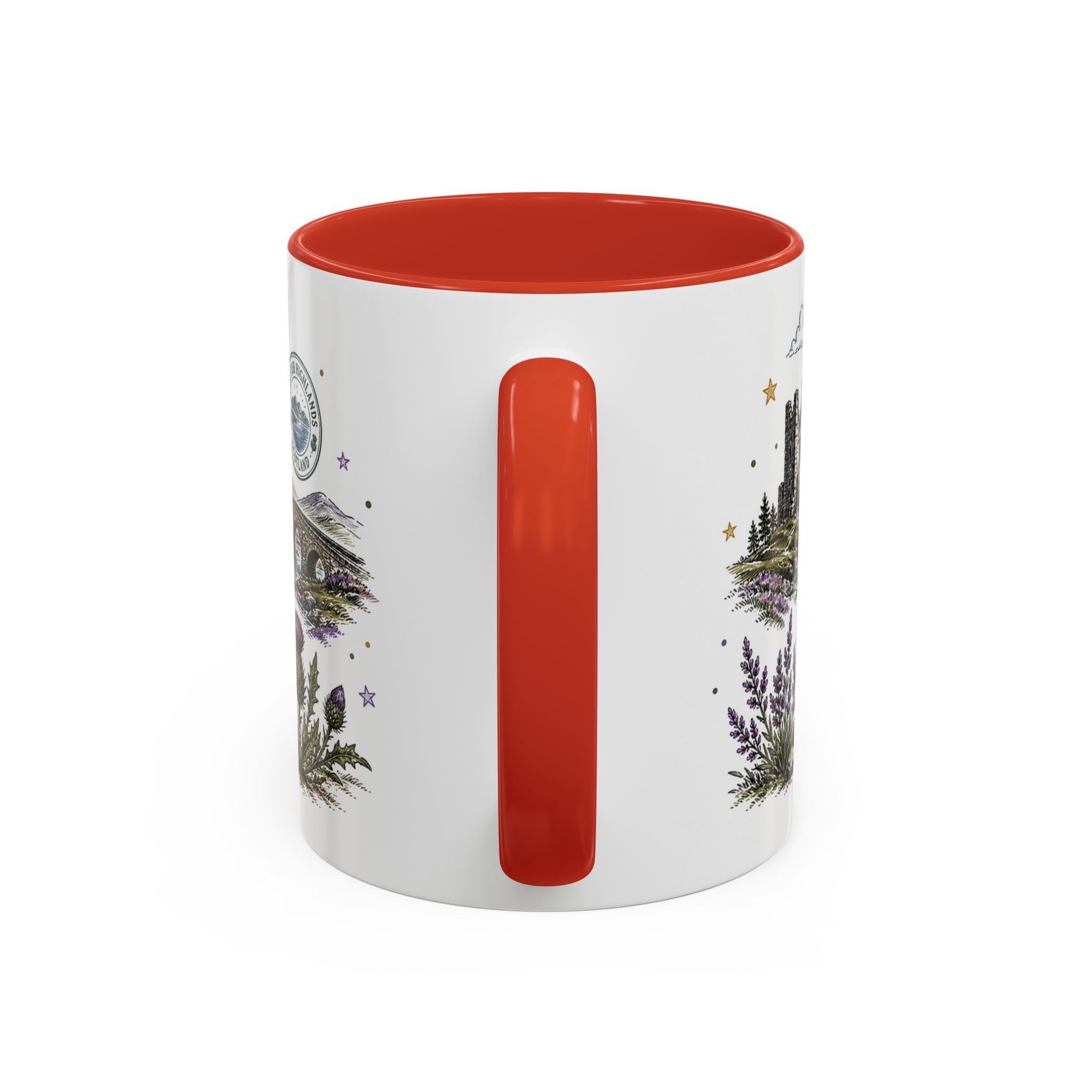 Scottish Highlands Coffee Mug | Travel Destination Souvenir Gift | Accent Color Ceramic 11oz 15oz