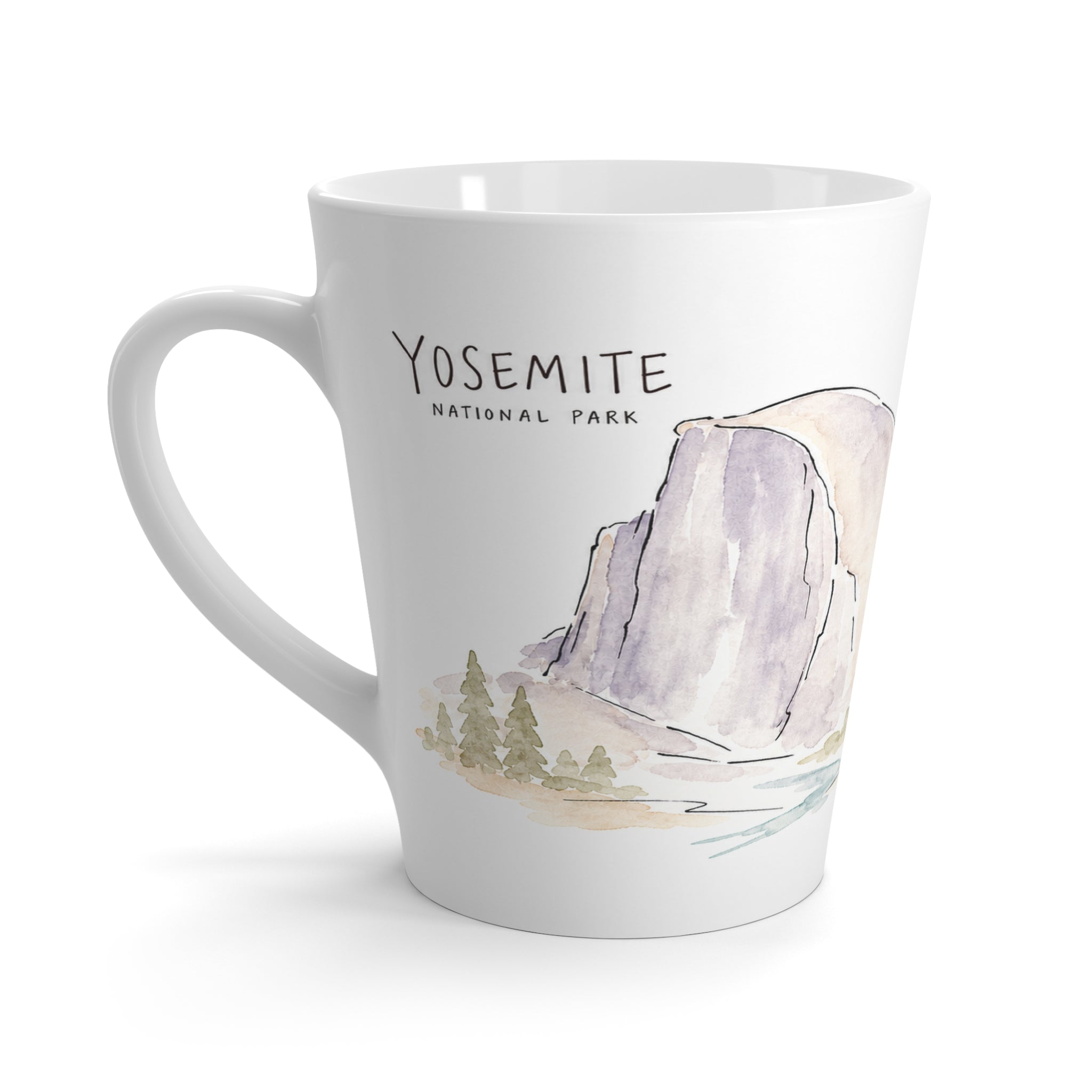 Yosemite National Park Latte Mug | Pastel Watercolor Nature Coffee Cup | 12 oz Travel Souvenir Gift