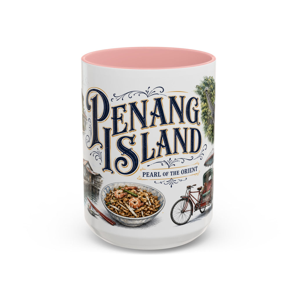 Penang Island Coffee Mug | Malaysia Travel Souvenir | Vintage Illustrated City Gift | 11 oz 15 oz Accent Mug