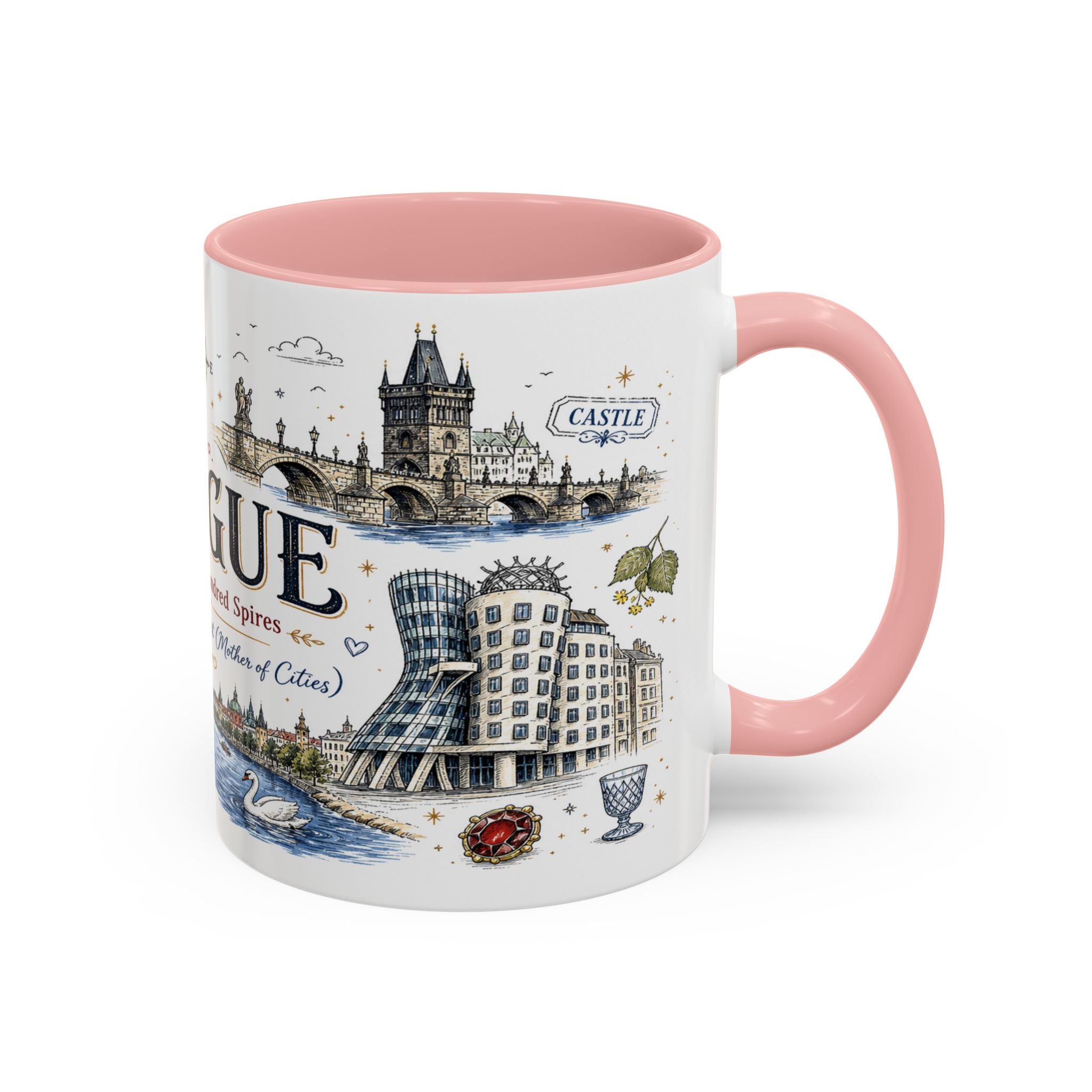 Prague Coffee Mug | Czech Republic Souvenir Travel Gift | Accent Color Ceramic 11oz 15oz