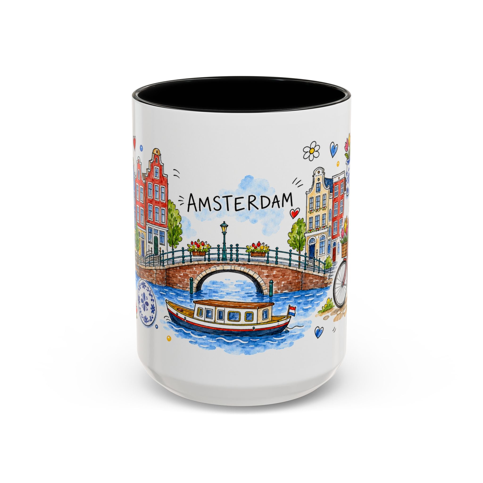 Amsterdam Travel Mug | European City Souvenir Accent Coffee Mug | 11oz 15oz Ceramic Cup