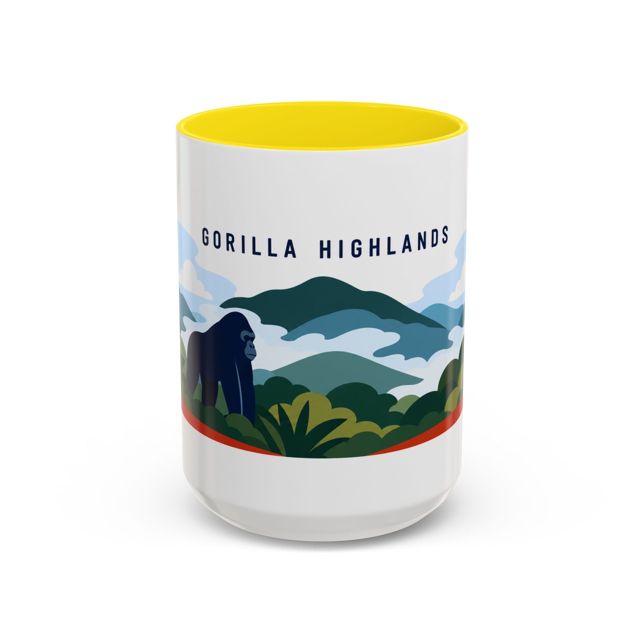 Gorilla Highlands Coffee Mug | Travel Destination Souvenir Gift | Accent Color Ceramic 11oz 15oz