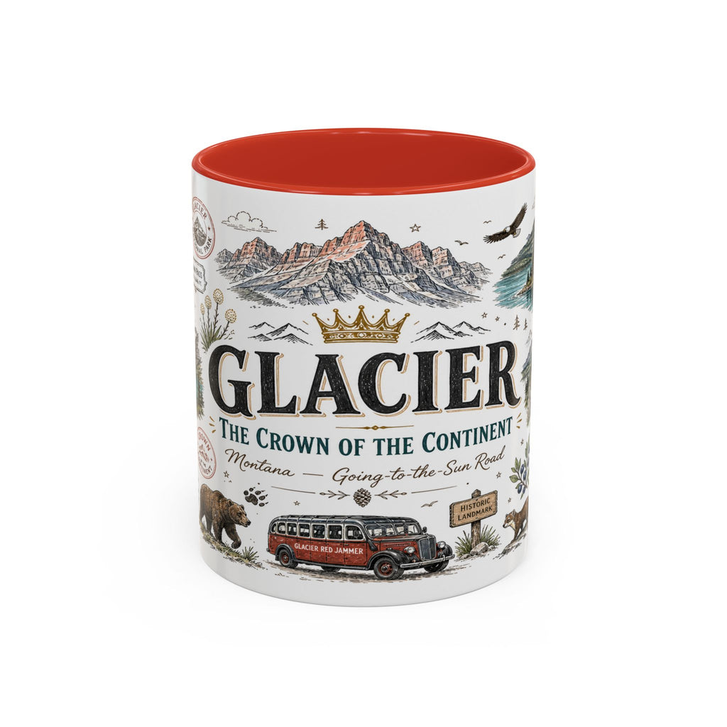 Glacier Coffee Mug | National Park Hiking Montana Gift | Accent Color Ceramic 11oz 15oz
