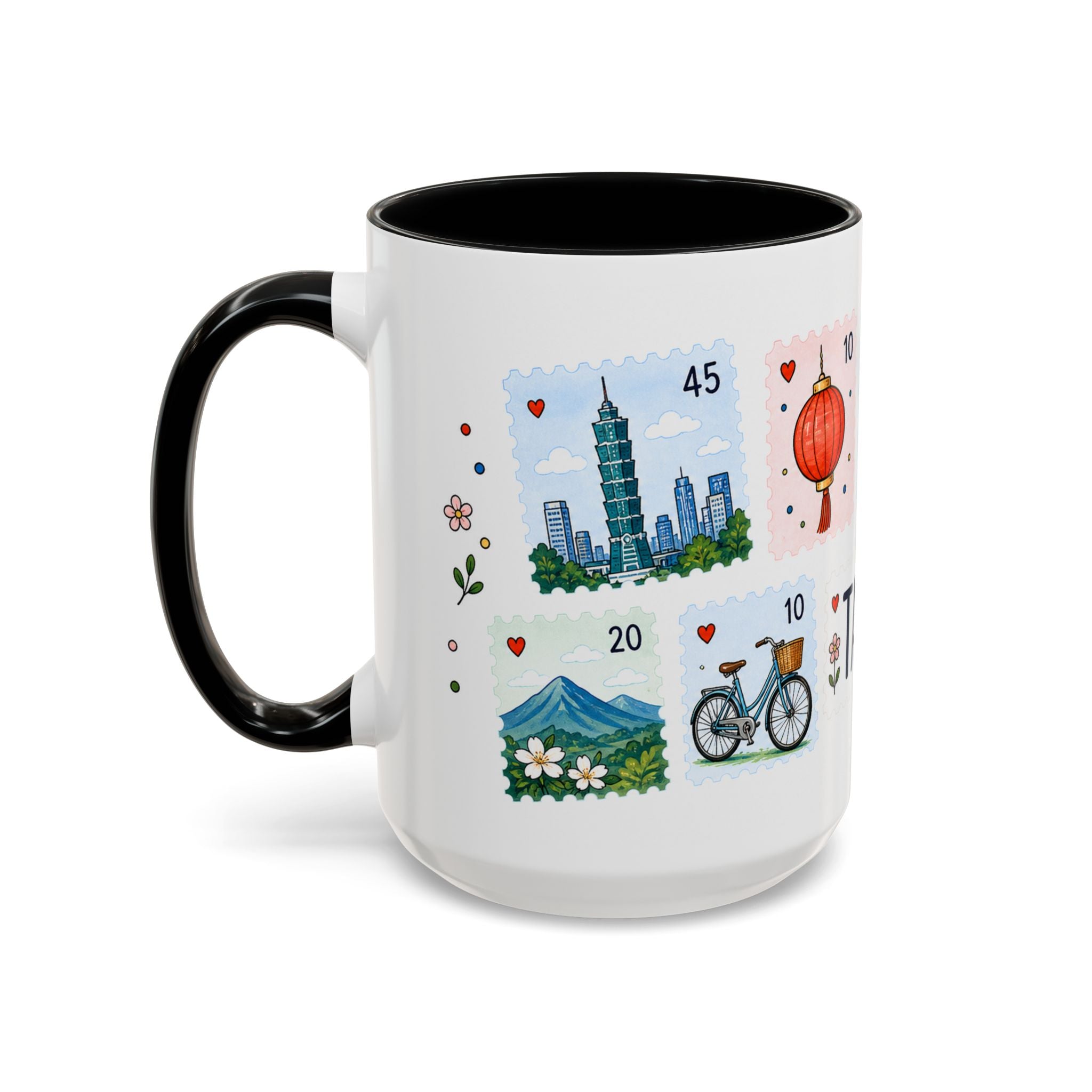 Taipei Coffee Mug | Postage Stamp Collage Mug | Travel Souvenir Accent Cup 11oz 15oz