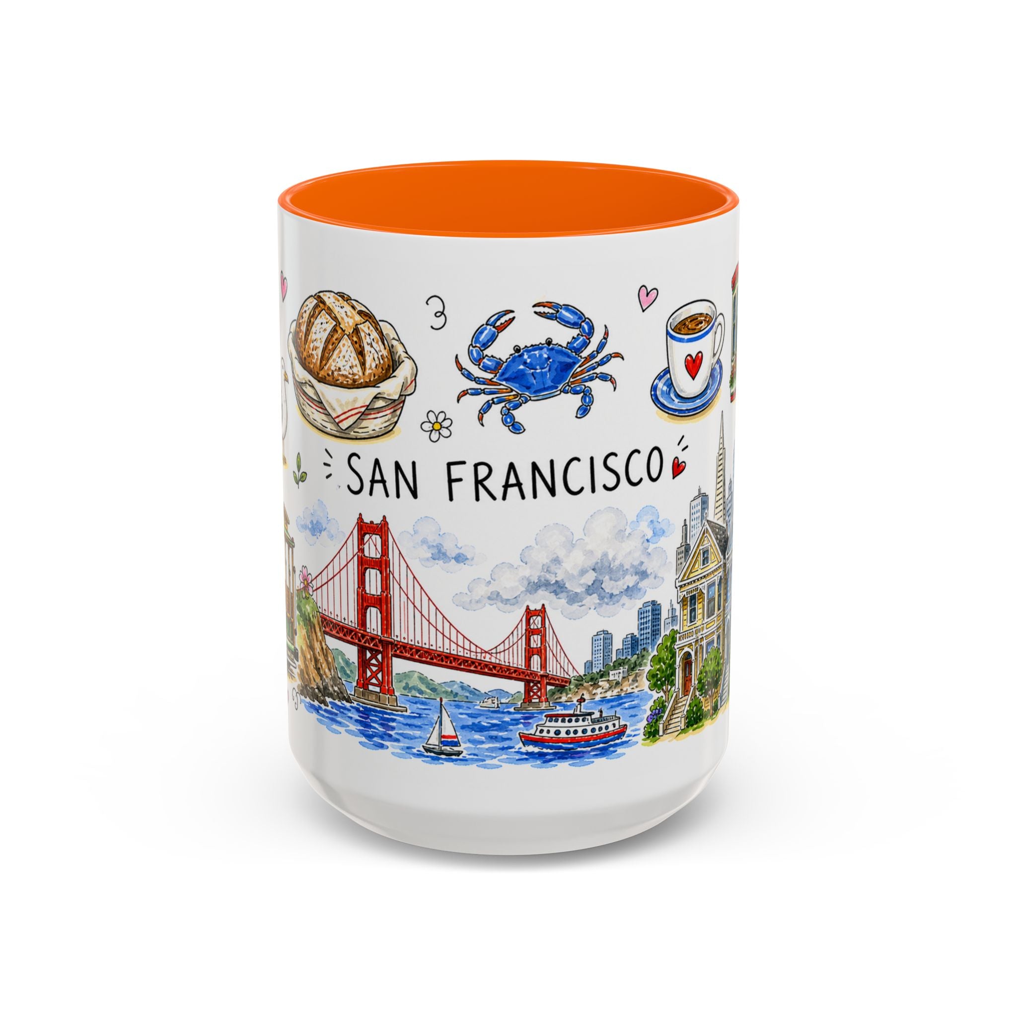 San Francisco Illustrated Travel Mug | City Souvenir Accent Coffee Mug | 11oz 15oz Ceramic Cup