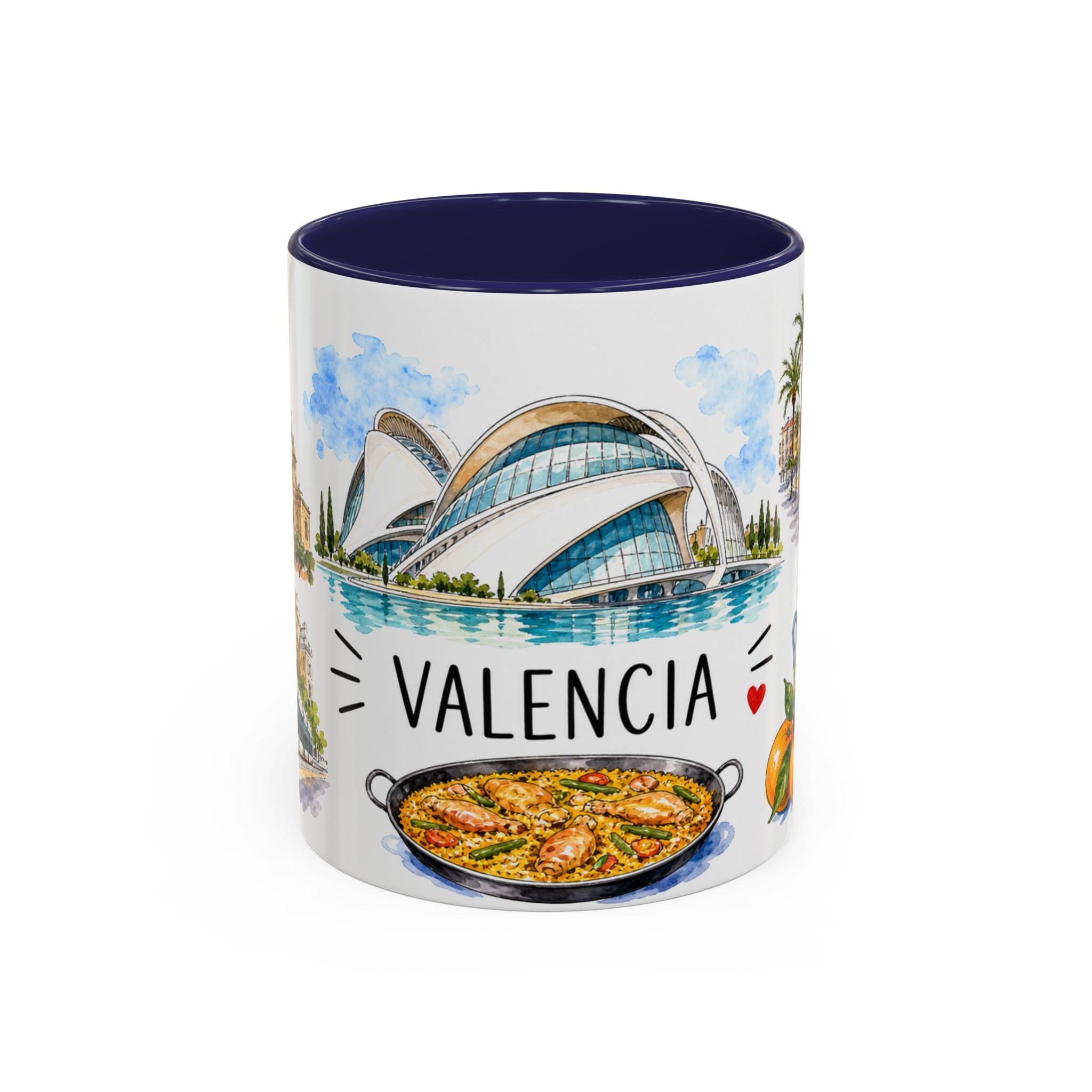 Valencia Illustrated Travel Mug | City Souvenir Accent Coffee Mug | 11oz 15oz Ceramic Cup