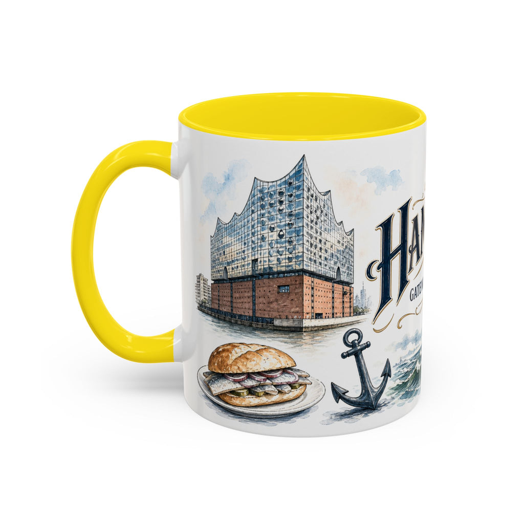 Hamburg Coffee Mug | Germany Travel Souvenir | Vintage Illustrated City Gift | 11 oz 15 oz Accent Mug