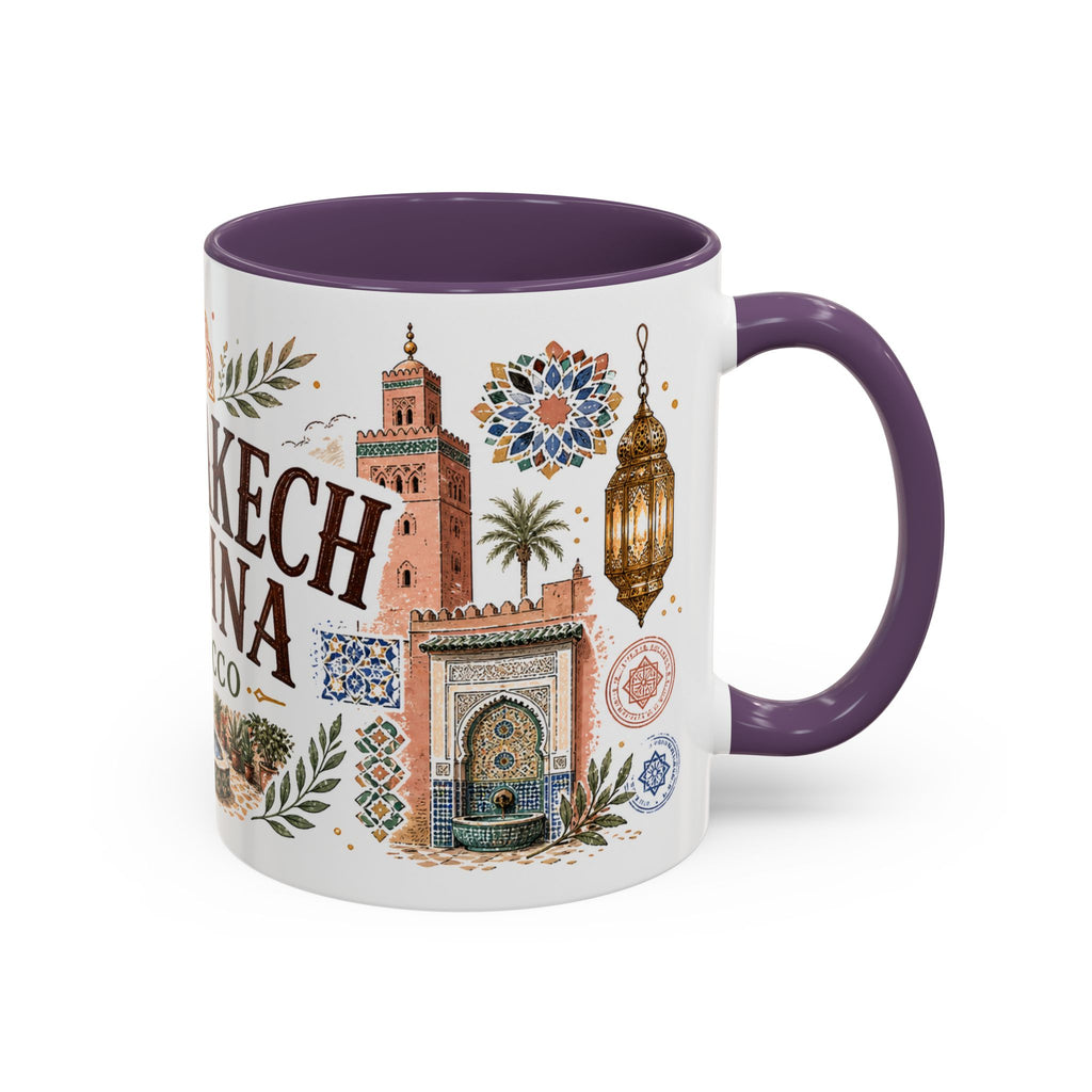 Marrakech Medina Coffee Mug | Travel Destination Souvenir Gift | Accent Color Ceramic 11oz 15oz