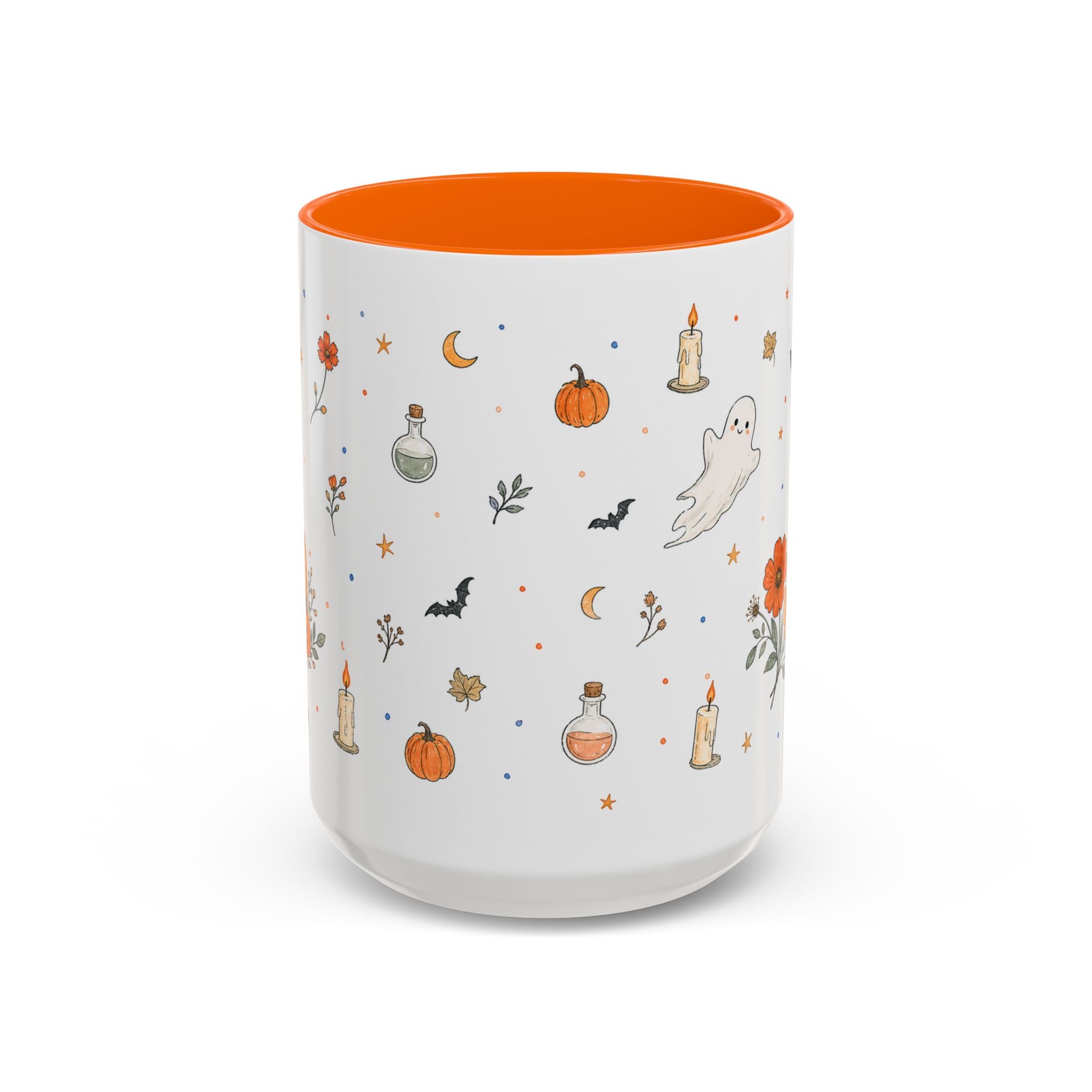 Friendly Ghost Halloween Mug | Pumpkin Flower Watercolor Gift | Accent Cup 11oz 15oz