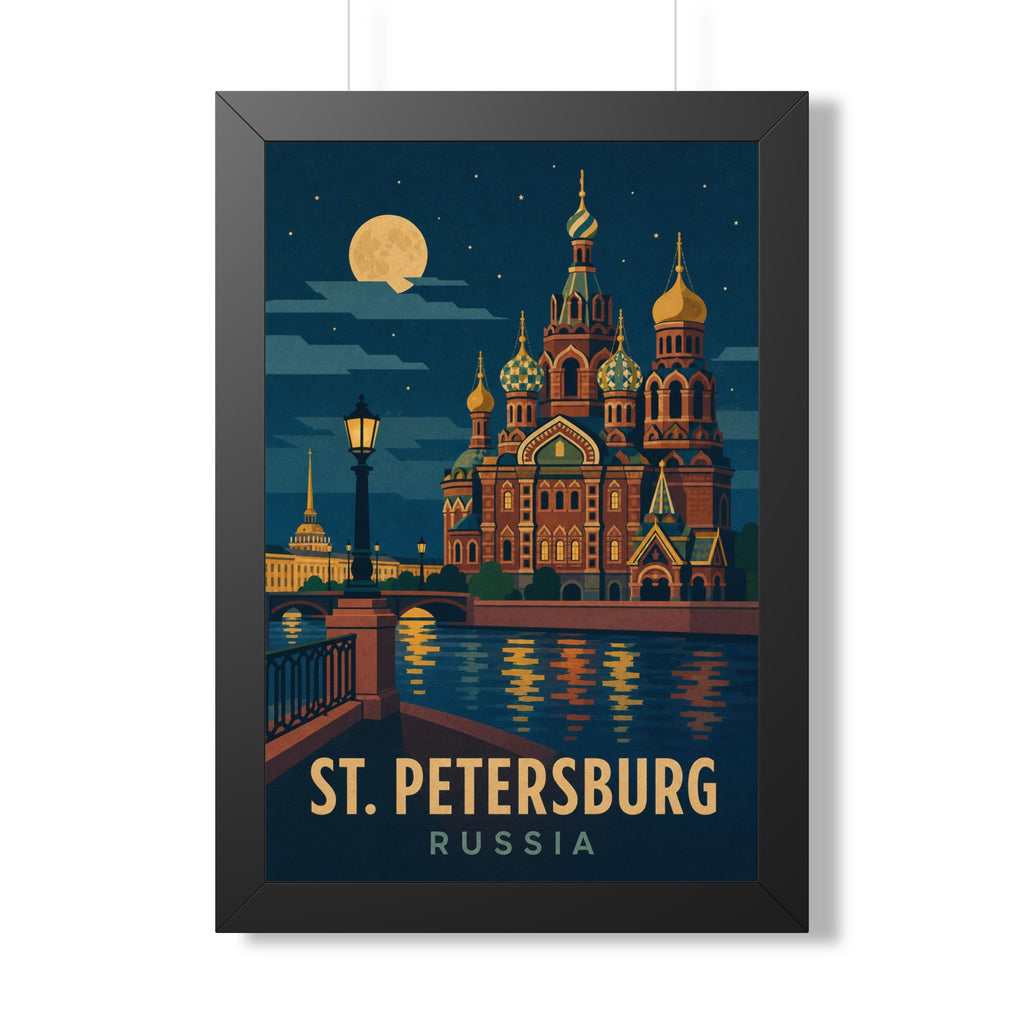 St. Petersburg Russia Framed Poster | Vintage Travel Wall Art | Black Walnut White Frame | 16x24 20x30