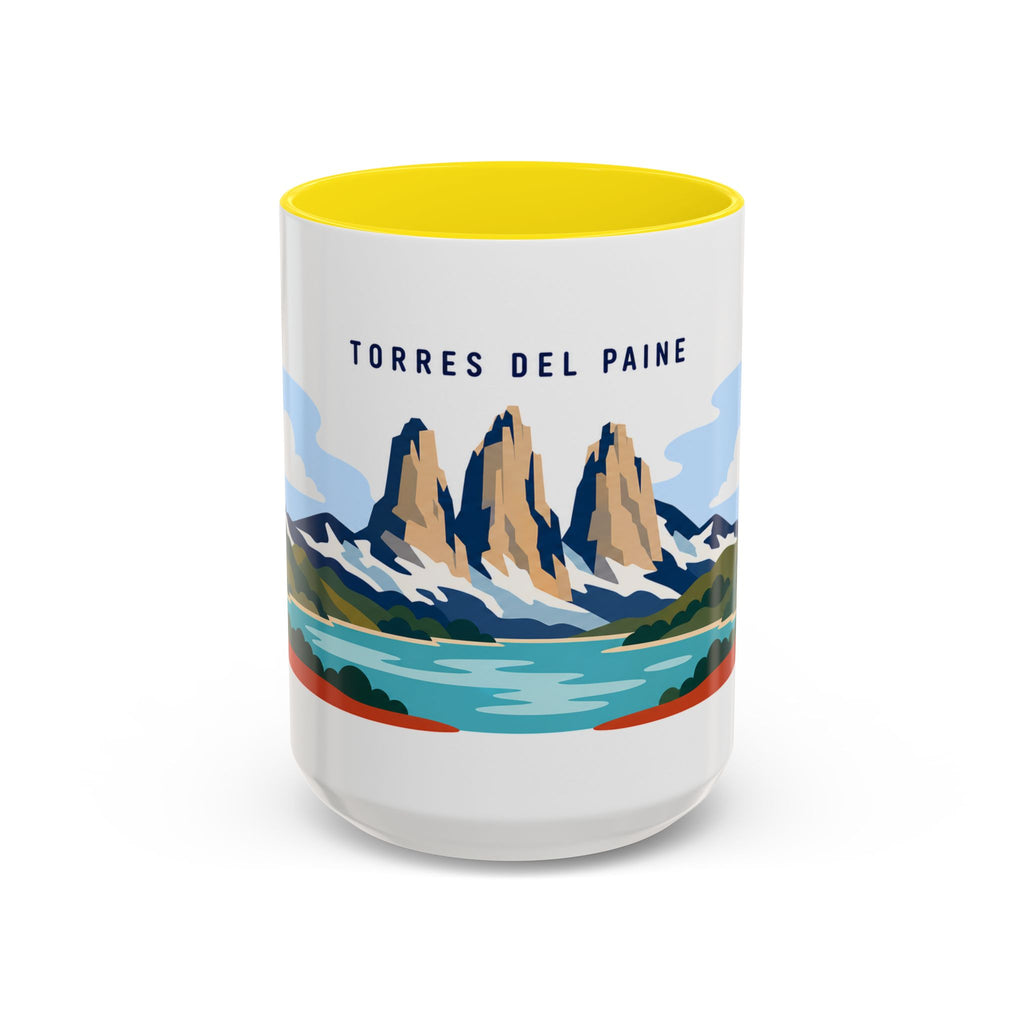 Torres del Paine Coffee Mug | Travel Destination Souvenir Gift | Accent Color Ceramic 11oz 15oz