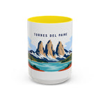 Torres del Paine Coffee Mug | Travel Destination Souvenir Gift | Accent Color Ceramic 11oz 15oz