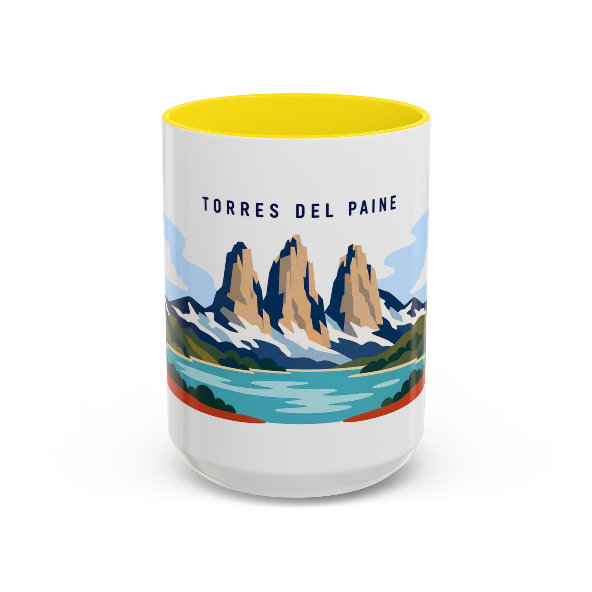 Torres del Paine Coffee Mug | Travel Destination Souvenir Gift | Accent Color Ceramic 11oz 15oz
