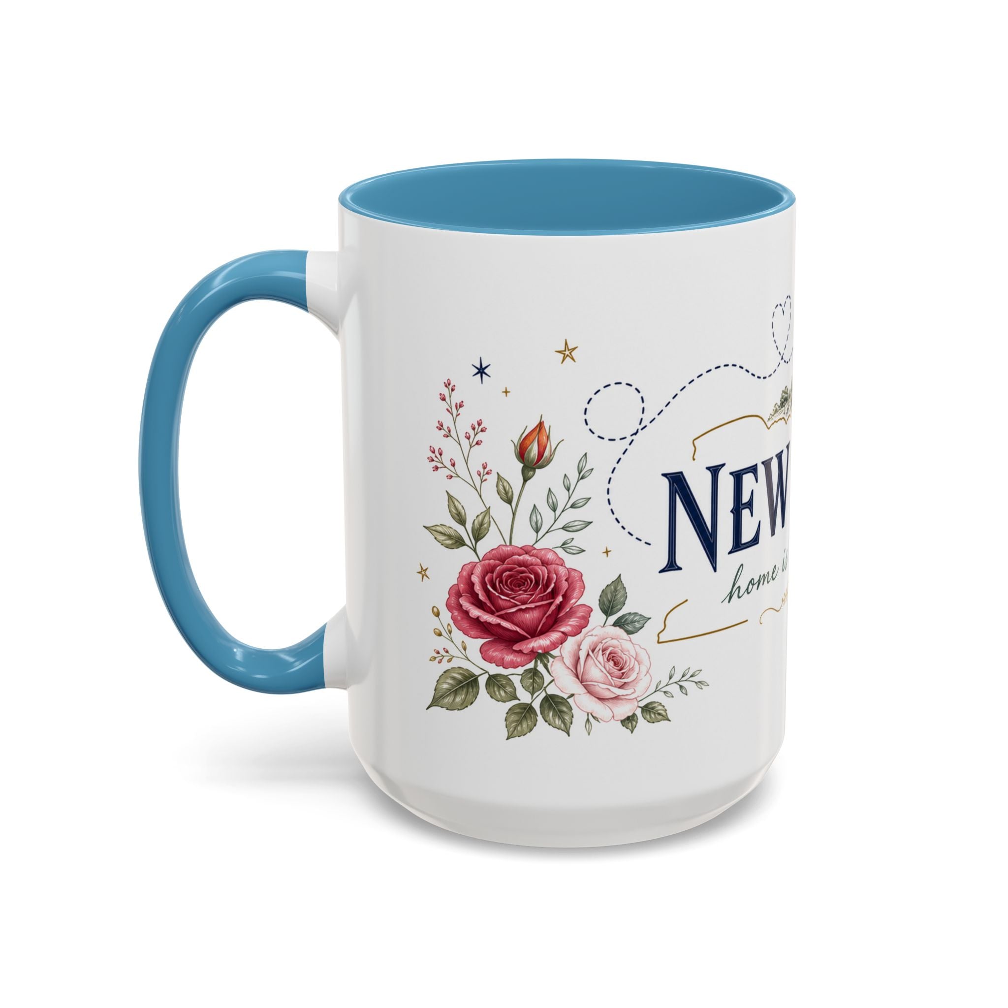 New York State Map Mug | Botanical Rose Accents, Long Distance Friendship Gift