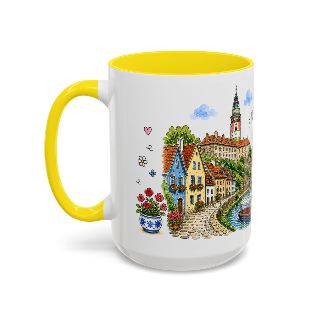 Cesky Krumlov Illustrated Travel Mug | Czechia Souvenir Accent Coffee Mug | 11oz 15oz Ceramic Cup