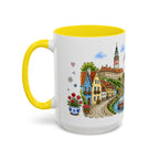 Cesky Krumlov Illustrated Travel Mug | Czechia Souvenir Accent Coffee Mug | 11oz 15oz Ceramic Cup
