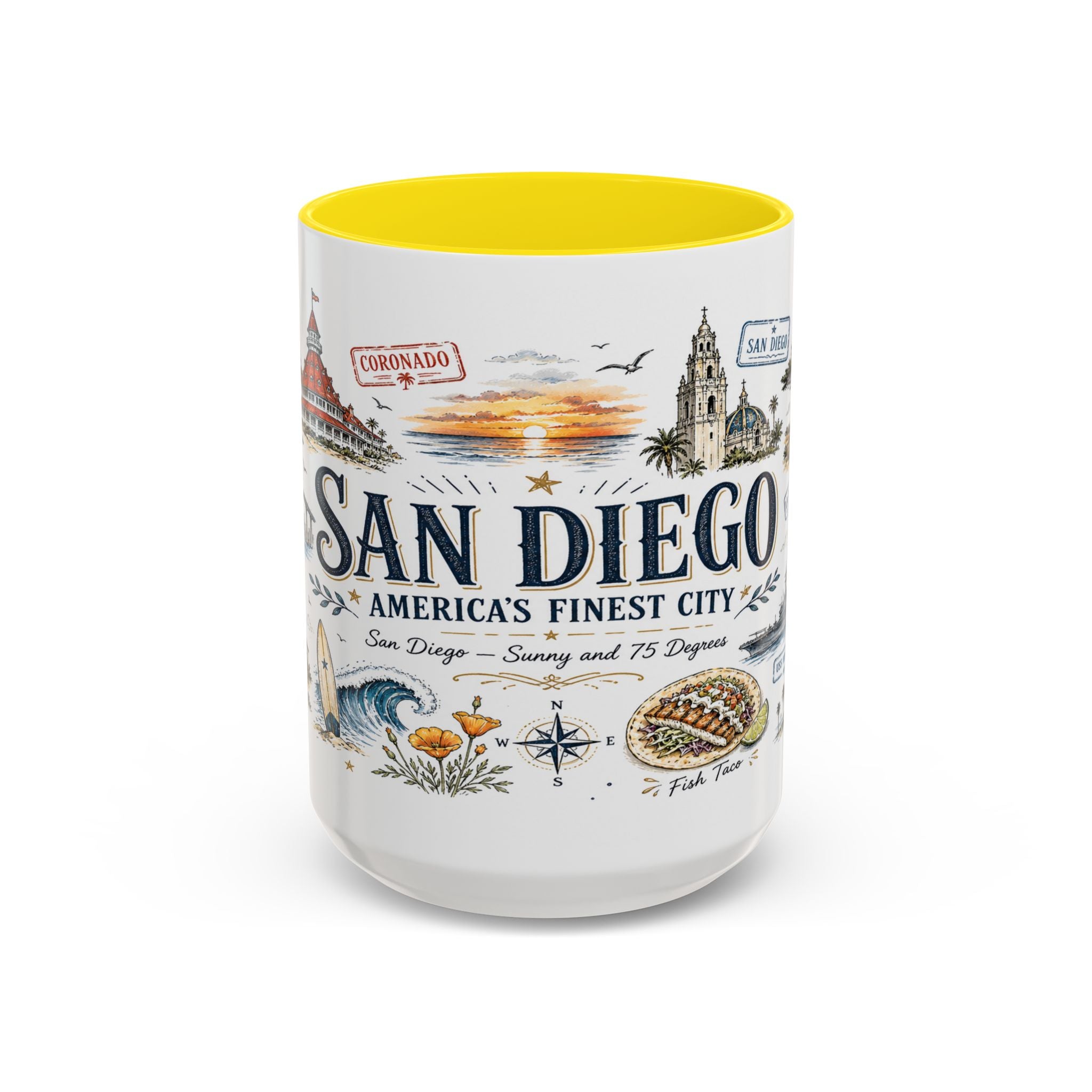 San Diego Coffee Mug | California Souvenir City Gift | Accent Color Ceramic 11oz 15oz
