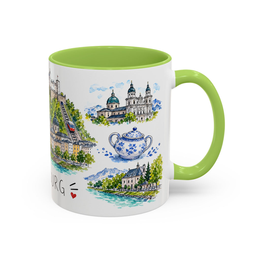 Salzburg Illustrated Travel Mug | City Souvenir Accent Coffee Mug | 11oz 15oz Ceramic Cup