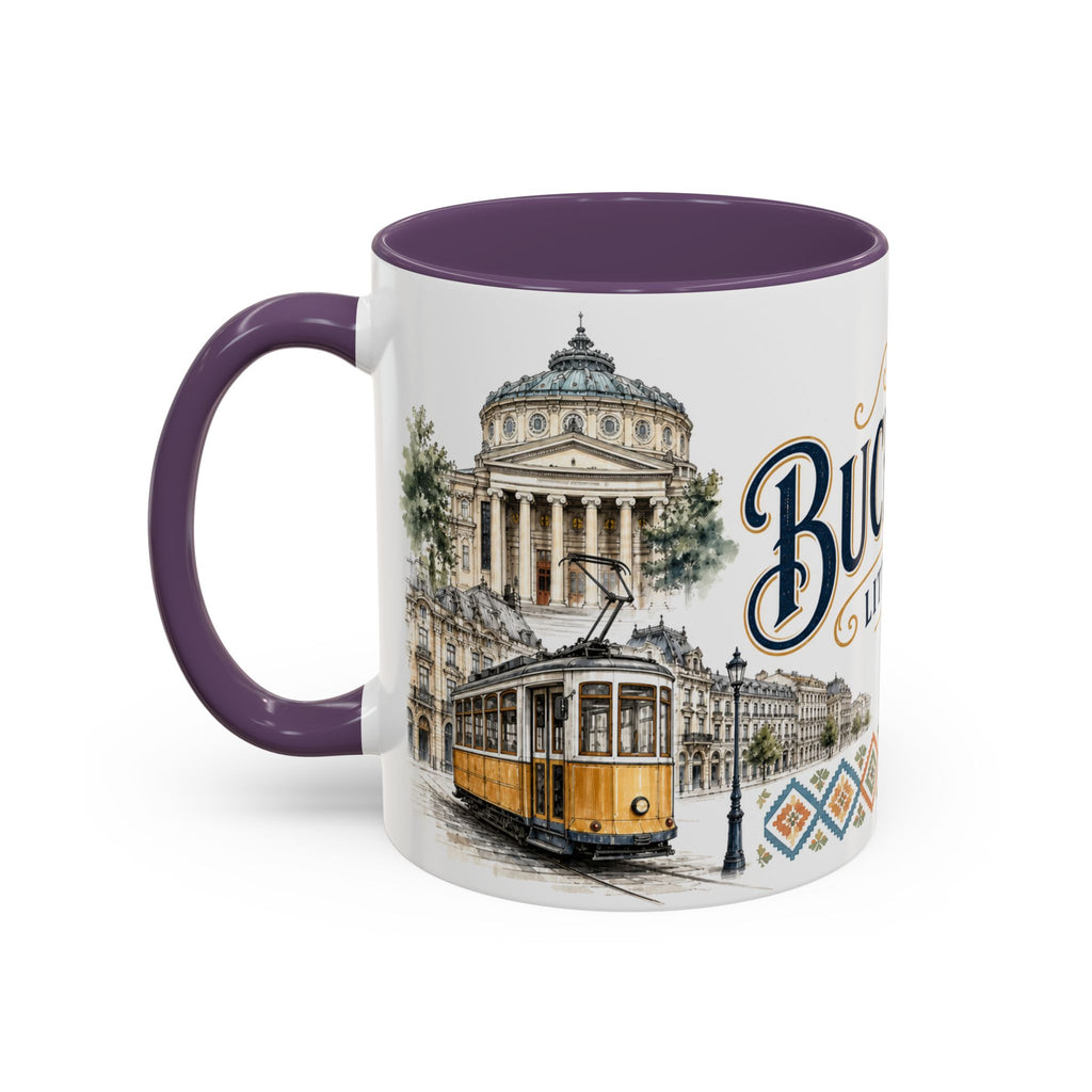 Bucharest Coffee Mug | Romania Travel Souvenir | Vintage Illustrated City Gift | 11 oz 15 oz Accent Mug