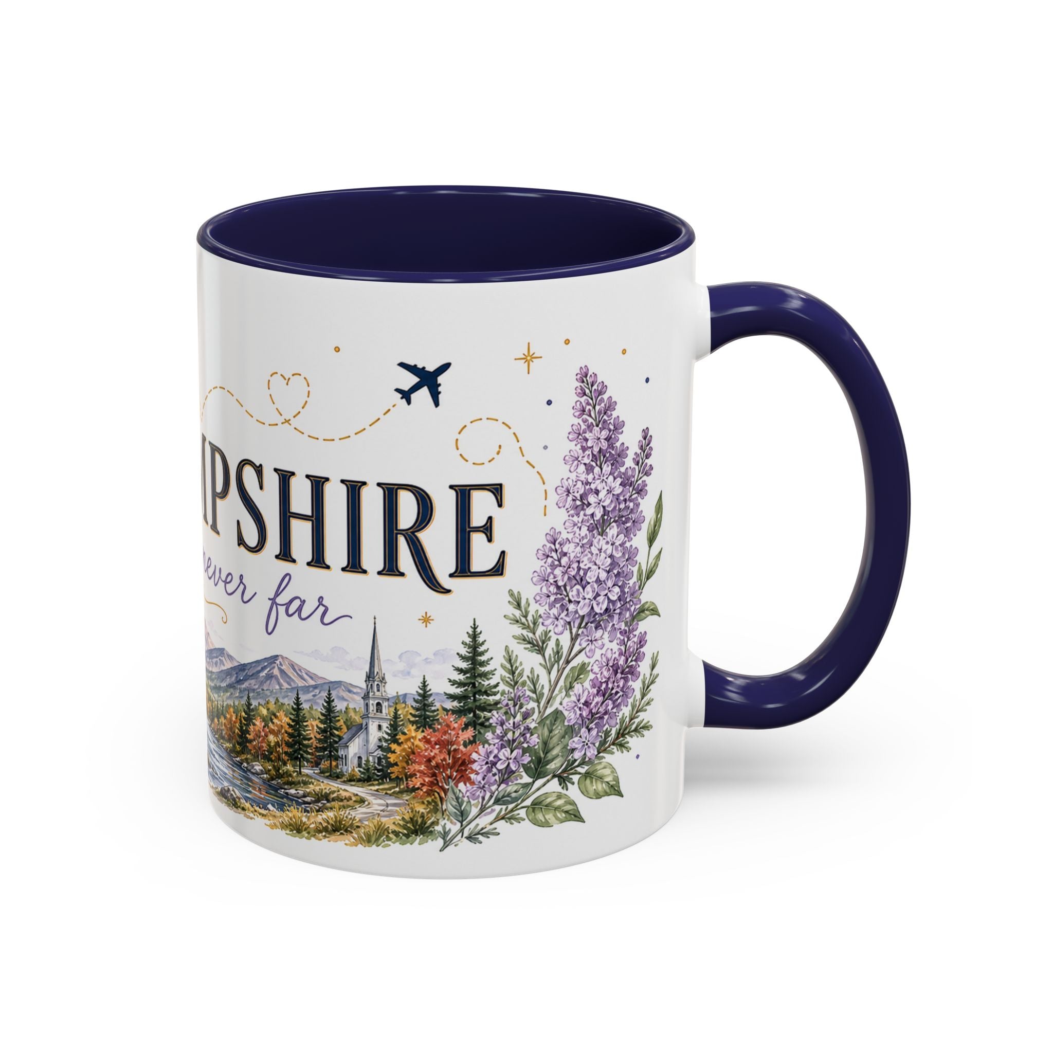 New Hampshire State Map Mug | Botanical Accents, Mountain Landscape Coffee Cup