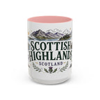 Scottish Highlands Coffee Mug | Travel Destination Souvenir Gift | Accent Color Ceramic 11oz 15oz