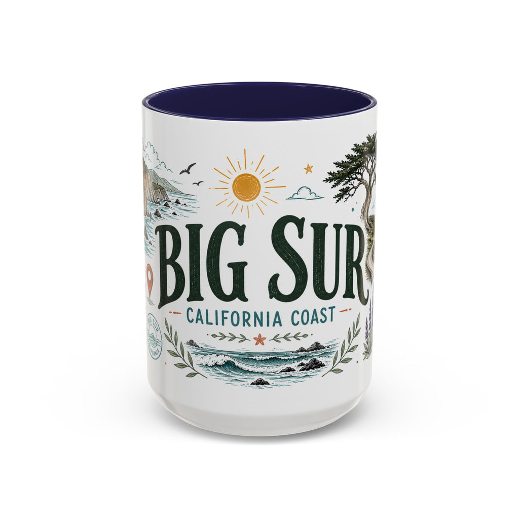 Big Sur Coffee Mug | Travel Destination Souvenir Gift | Accent Color Ceramic 11oz 15oz