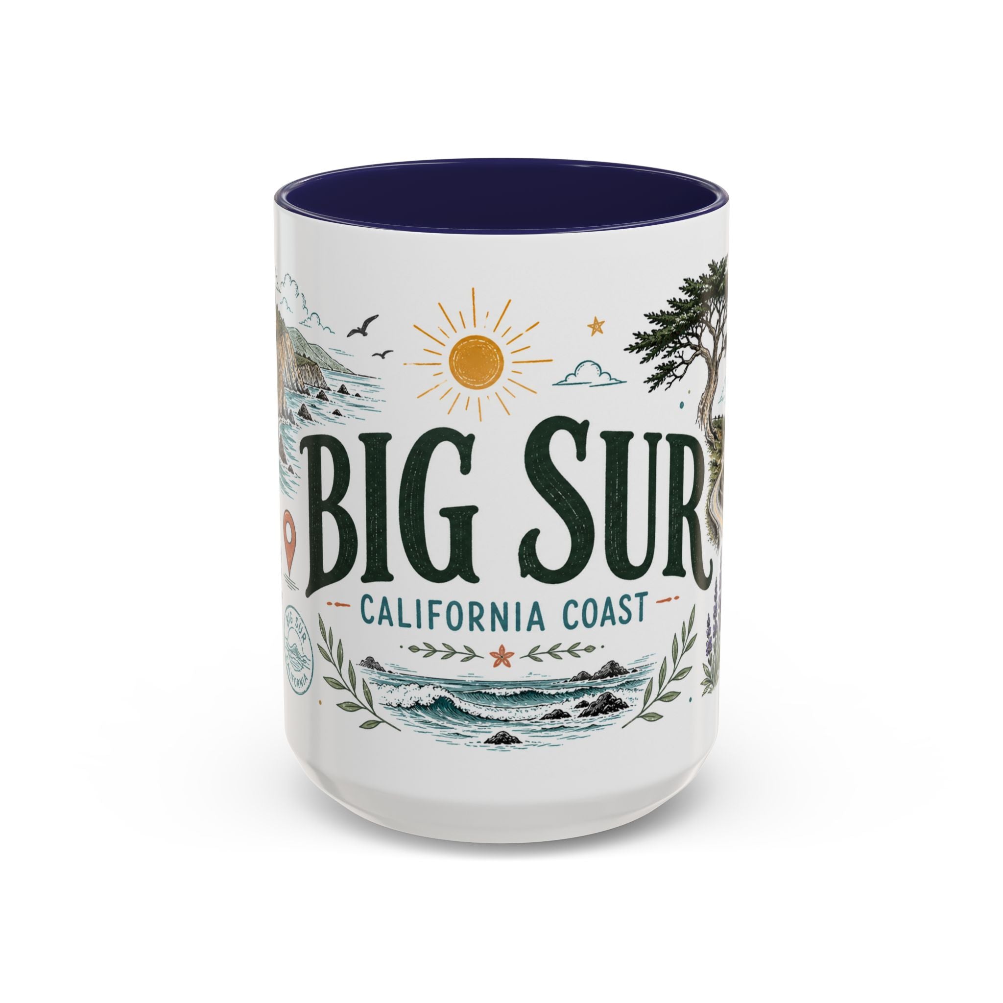 Big Sur Coffee Mug | Travel Destination Souvenir Gift | Accent Color Ceramic 11oz 15oz