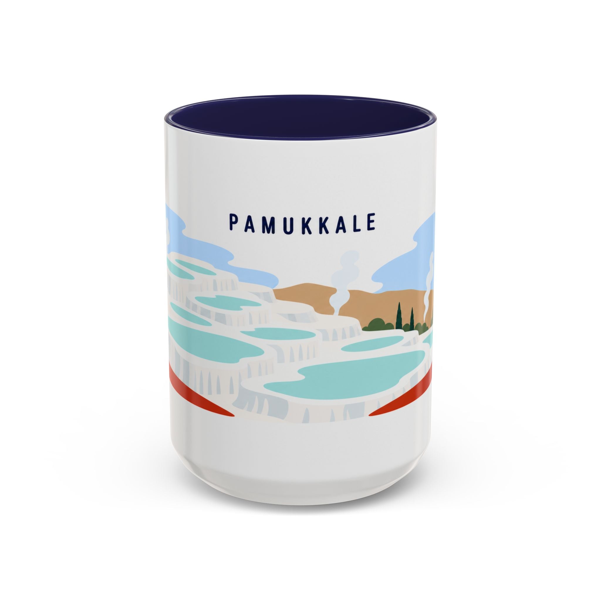 Pamukkale Coffee Mug | Travel Destination Souvenir Gift | Accent Color Ceramic 11oz 15oz