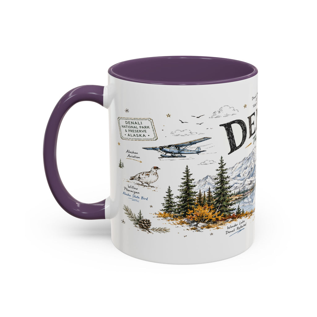 Denali National Park Coffee Mug | Alaska National Park Hiking Gift | Accent Color Ceramic 11oz 15oz