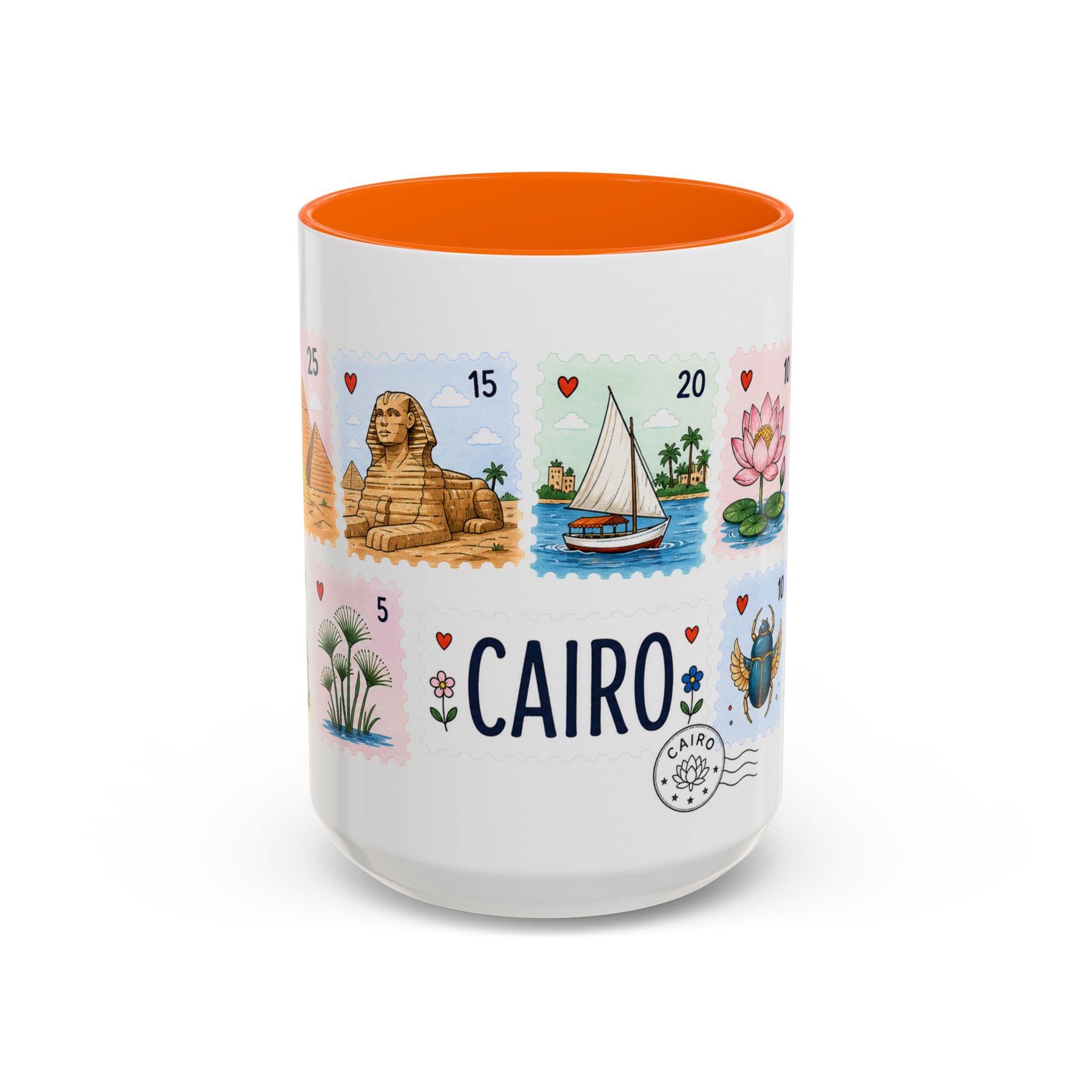Cairo Coffee Mug | Postage Stamp Collage Mug | Travel Souvenir Accent Cup 11oz 15oz