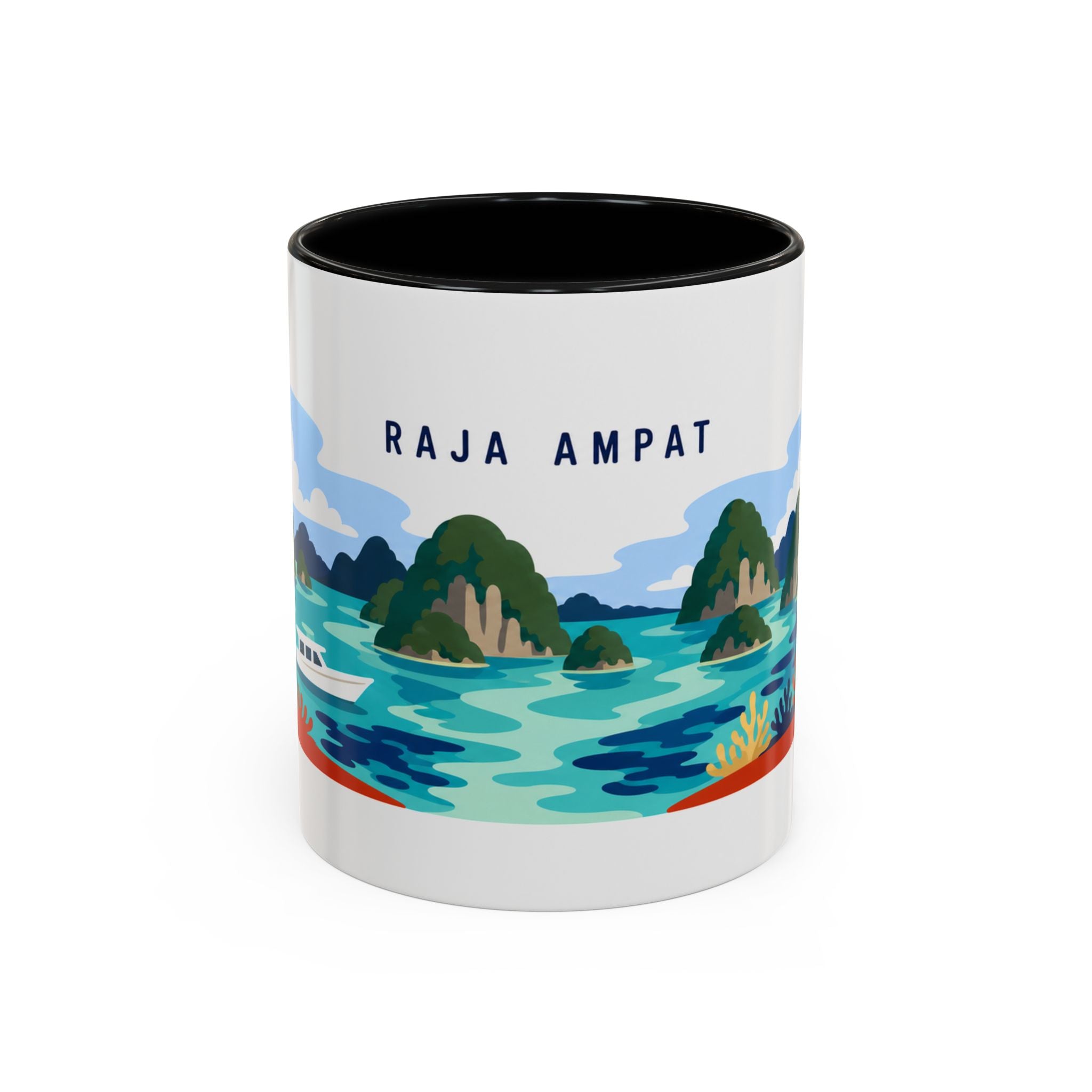 Raja Ampat Coffee Mug | Travel Destination Souvenir Gift | Accent Color Ceramic 11oz 15oz