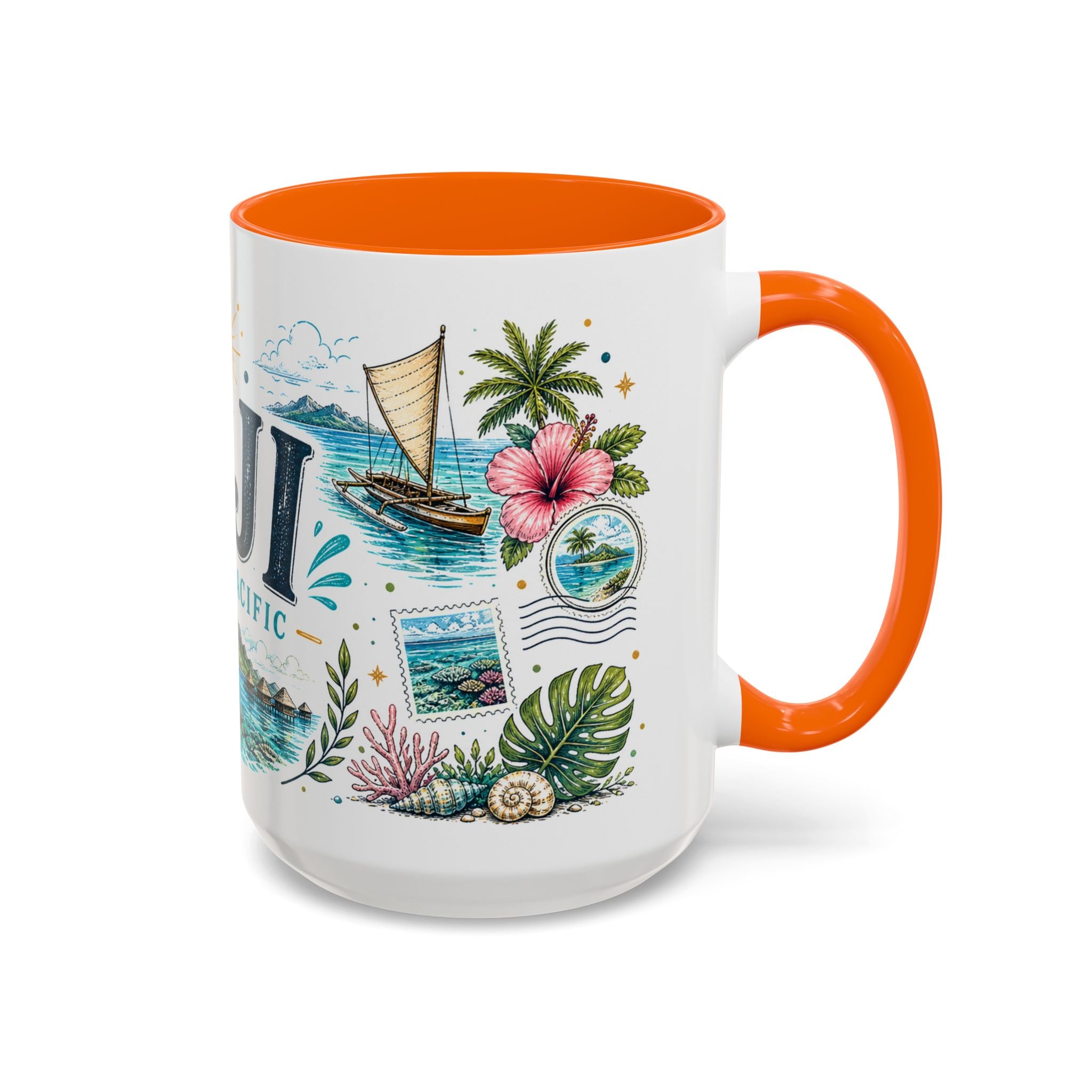 Fiji Coffee Mug | Travel Destination Souvenir Gift | Accent Color Ceramic 11oz 15oz
