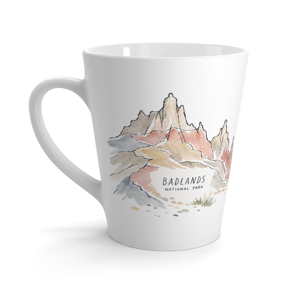 Badlands National Park Latte Mug | Pastel Watercolor Nature Coffee Cup | 12 oz Travel Souvenir Gift
