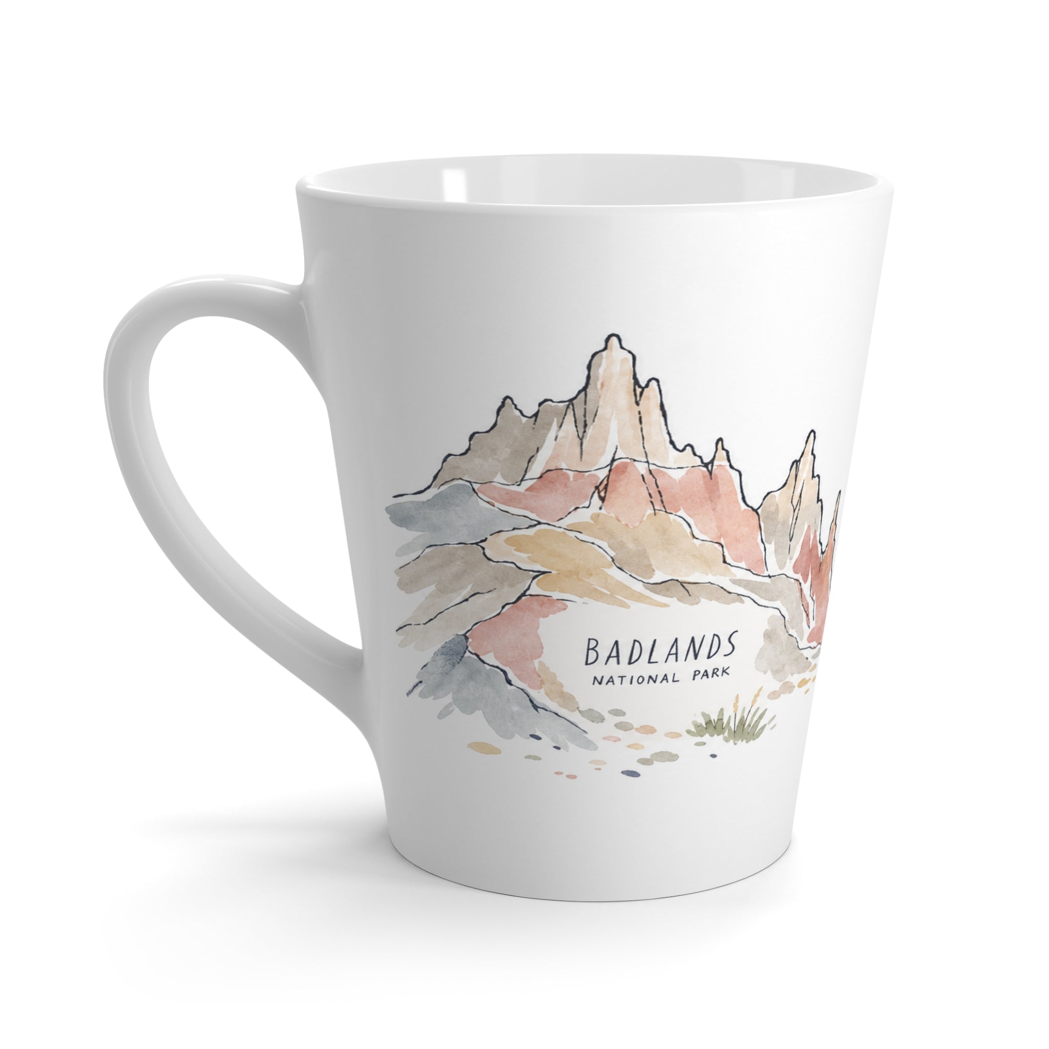 Badlands National Park Latte Mug | Pastel Watercolor Nature Coffee Cup | 12 oz Travel Souvenir Gift