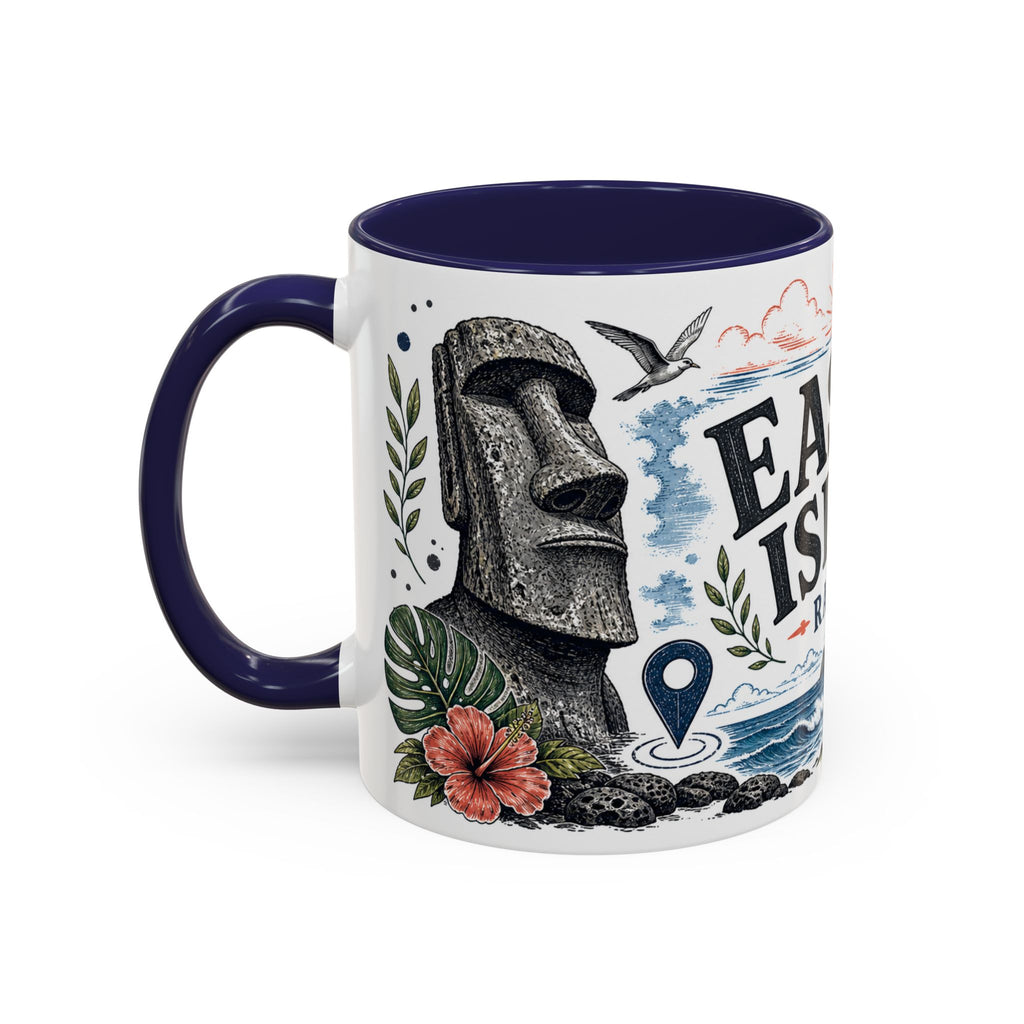 Easter Island Coffee Mug | Travel Destination Souvenir Gift | Accent Color Ceramic 11oz 15oz