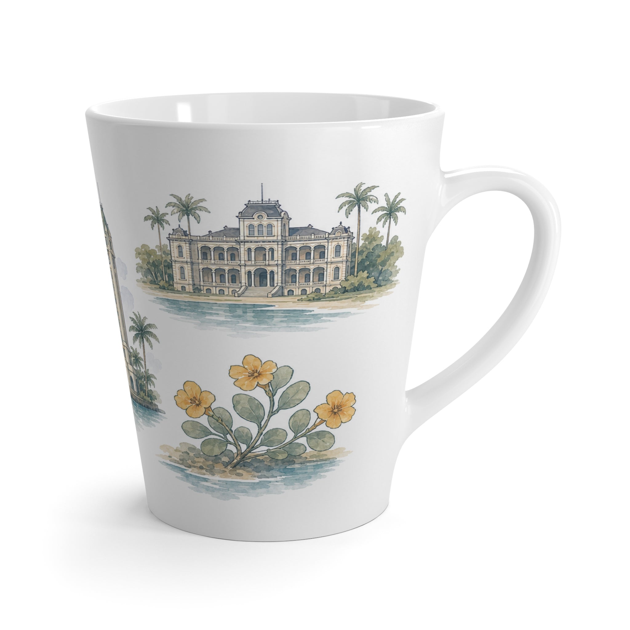 Honolulu Latte Mug | Watercolor City Travel Mug | 12 oz Ceramic Souvenir Gift