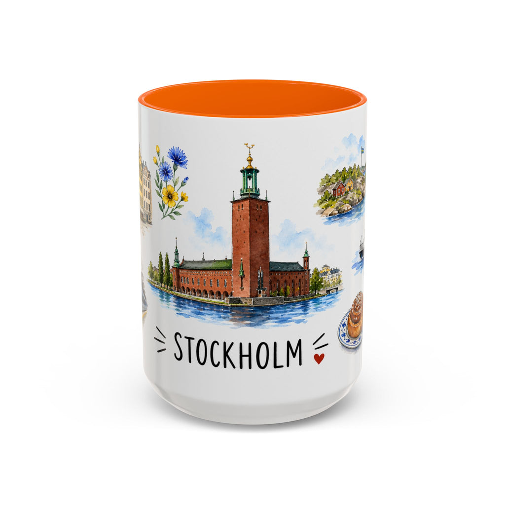 Stockholm Illustrated Travel Mug | City Souvenir Accent Coffee Mug | 11oz 15oz Ceramic Cup