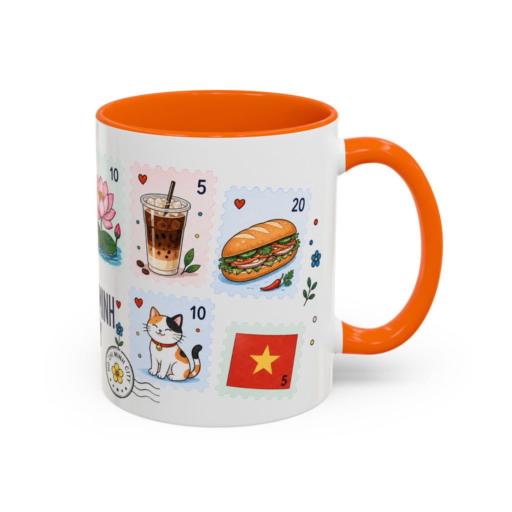 Ho Chi Minh City Coffee Mug | Postage Stamp Collage Mug | Travel Souvenir Accent Cup 11oz 15oz
