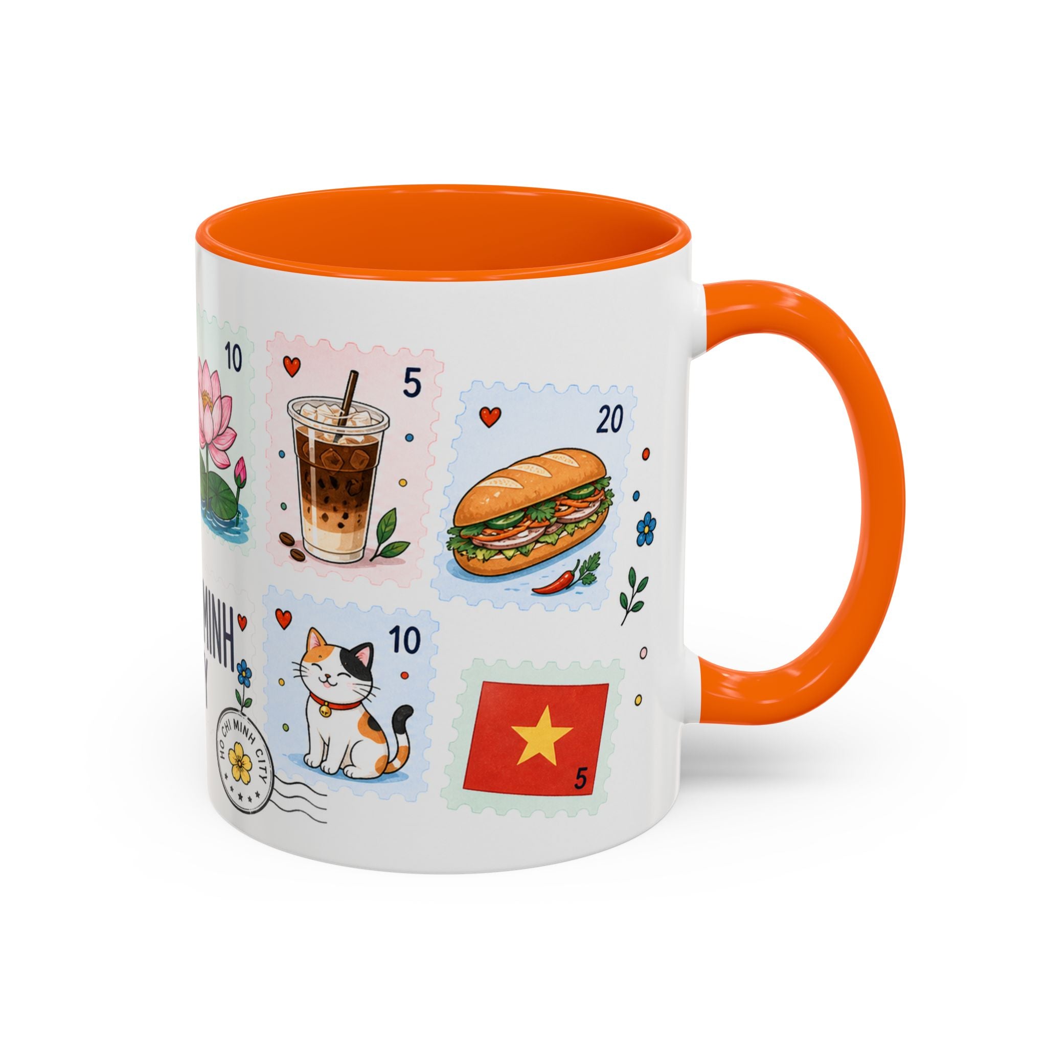 Ho Chi Minh City Coffee Mug | Postage Stamp Collage Mug | Travel Souvenir Accent Cup 11oz 15oz
