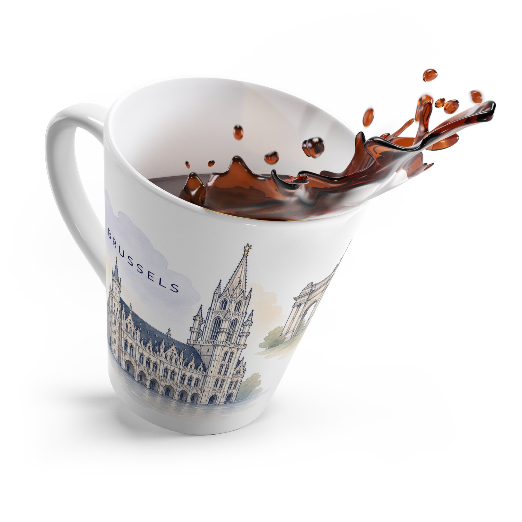 Brussels Latte Mug | Watercolor City Travel Mug | 12 oz Ceramic Souvenir Gift
