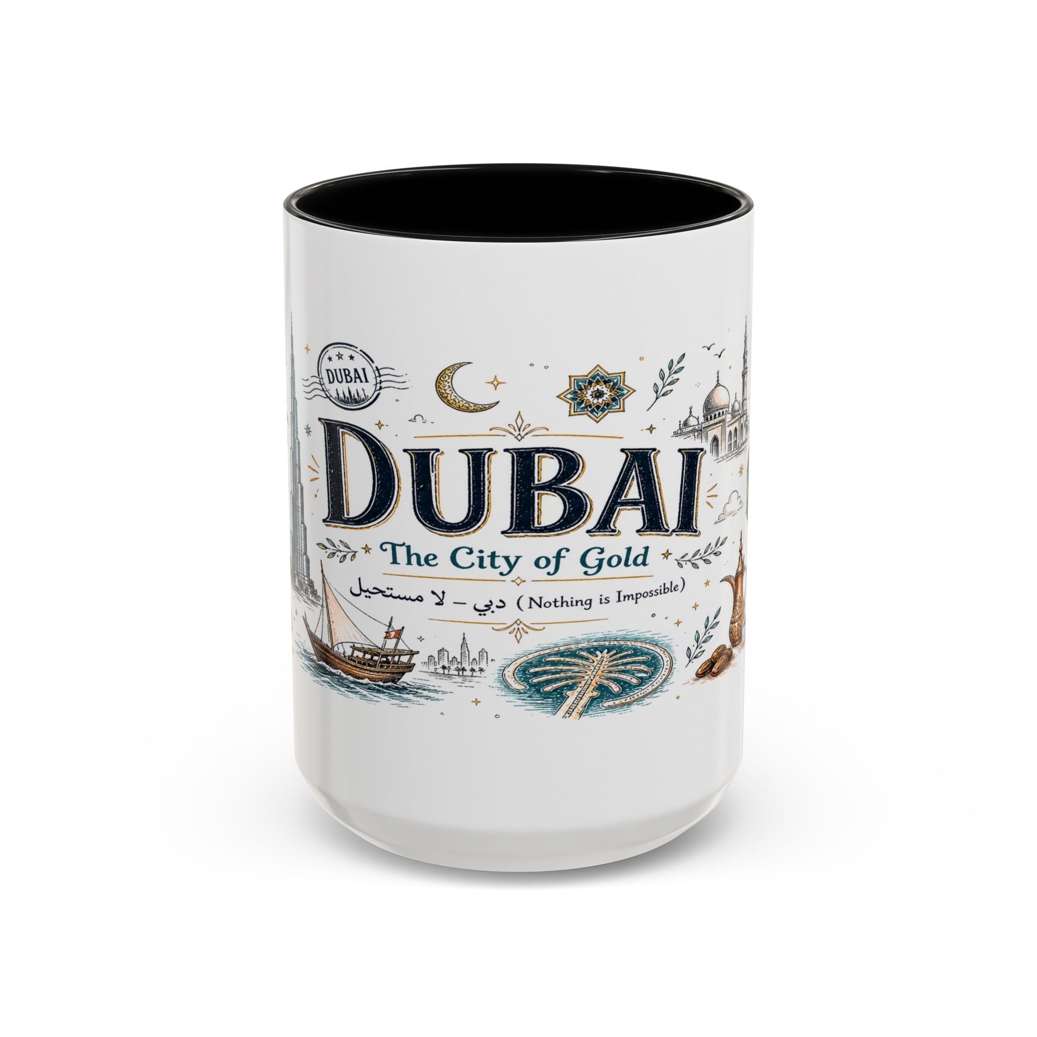 Dubai Coffee Mug | UAE Souvenir Travel Gift | Accent Color Ceramic 11oz 15oz