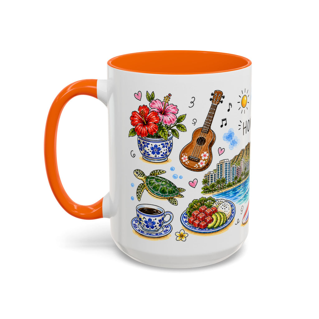 Honolulu Illustrated Travel Mug | City Souvenir Accent Coffee Mug | 11oz 15oz Ceramic Cup
