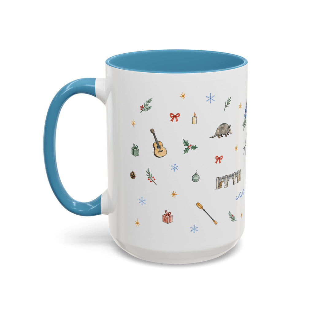 Austin Christmas Mug | Watercolor Travel Souvenir | Holiday Gift | Accent Ceramic Coffee Cup 11oz 15oz
